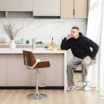 Illhouse Odern Bar Stools Set, Leatherette, Adjustable Swivel Gas