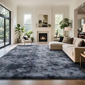 Fluffy Rug Shaggy Area Rug, Mottling Dark Grey 9x12 Area Rugs for Living Room, Large Shag Area Rugs for Bedroom Kids Room Home Decor, Upgrade Anti-Skid Rectangular Fuzzy Rugs