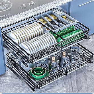 IMPREC Slide Pull Out Drawers, Double Tier Roll Out Wire Basket Drawers Kitchen Cabinet Slide Out Storage Pot And Pan For Kitchen (Color : Noir, Size : 750)