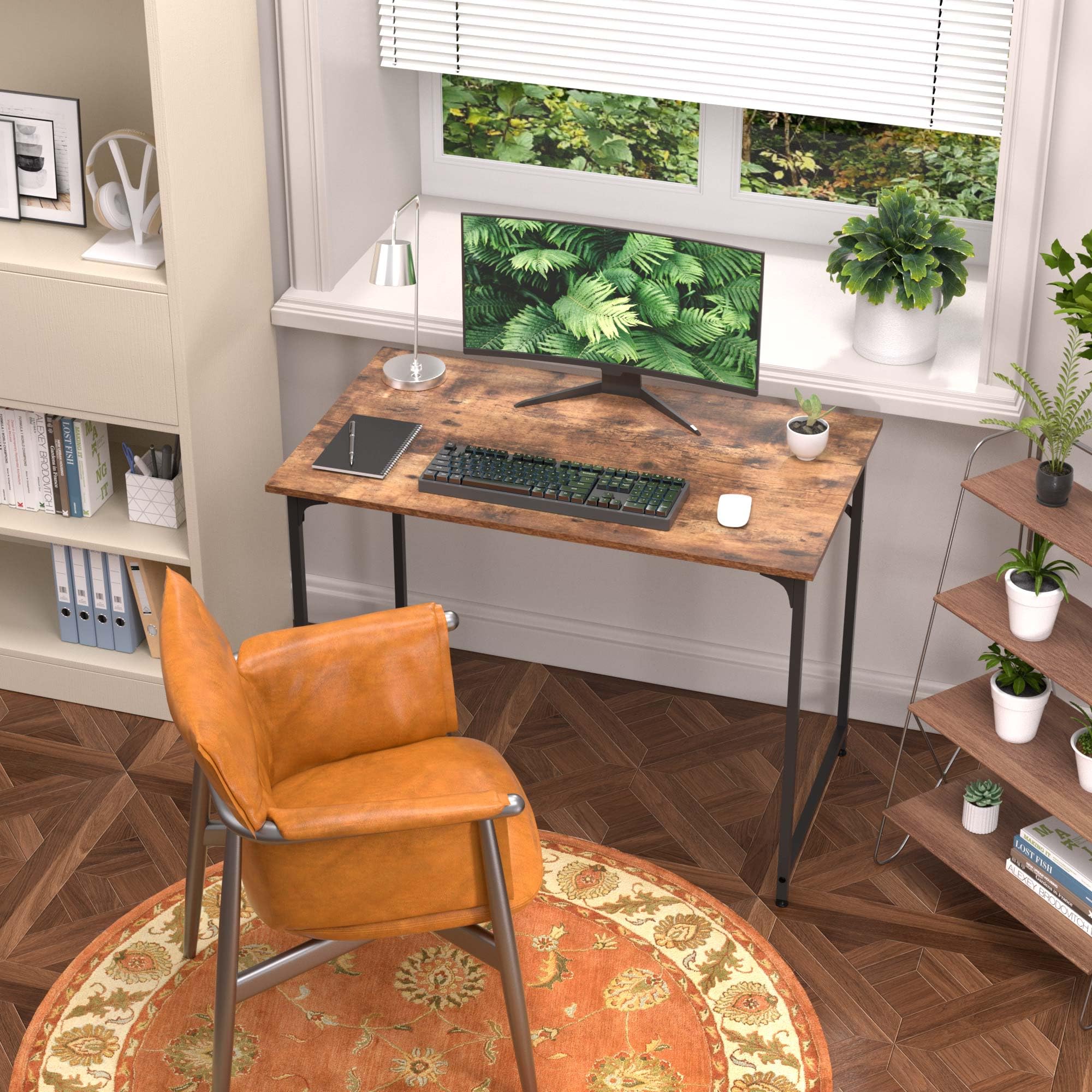 Capacmkseh 39 Inch Computer Desk with Wood Board and Metal Frame Modern Simple Style Work Desk with Adjustable