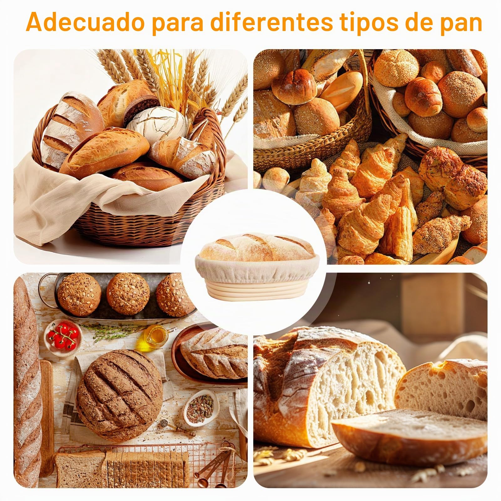 Set de 6 Cestas de Fermentación Banneton, Mini Cestas para Masa Madre de 15 cm, Accesorios para Hornear Pan, Cuencos de Ratán para Fermentación y Leudado de Masa (Ovaladas) | Mini Banneton - Cestas de mimbre para hacer masa, accesorios para hornear pan, i