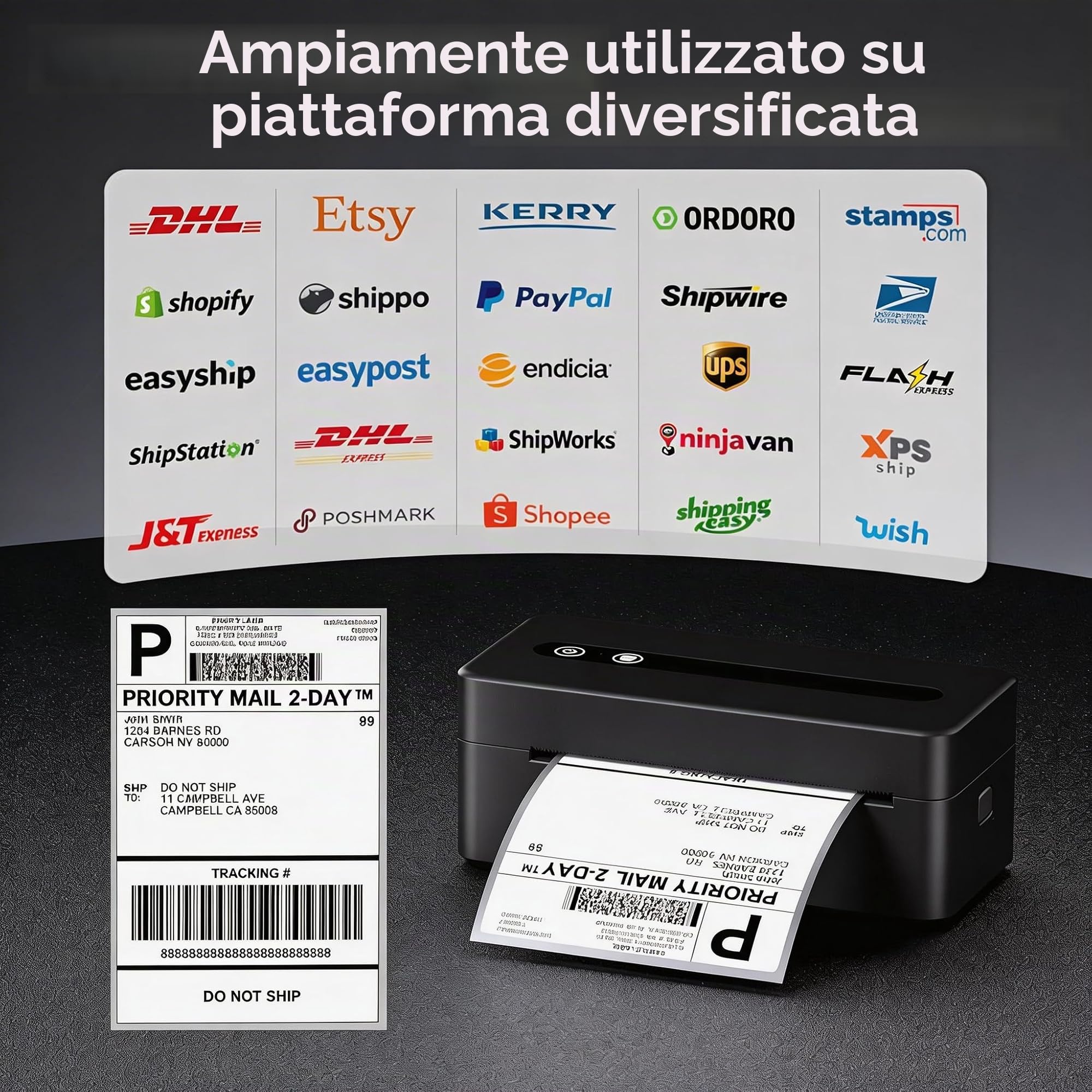Stampante Etichette Spedizione, Stampante Termica Etichette Adesive 4x6 | Supporta Bluetooth e USB, Adatta alla Stampa di Etichette di Spedizione, Compatibile con Amazon, Vinted, Etsy, UPS, Bianco