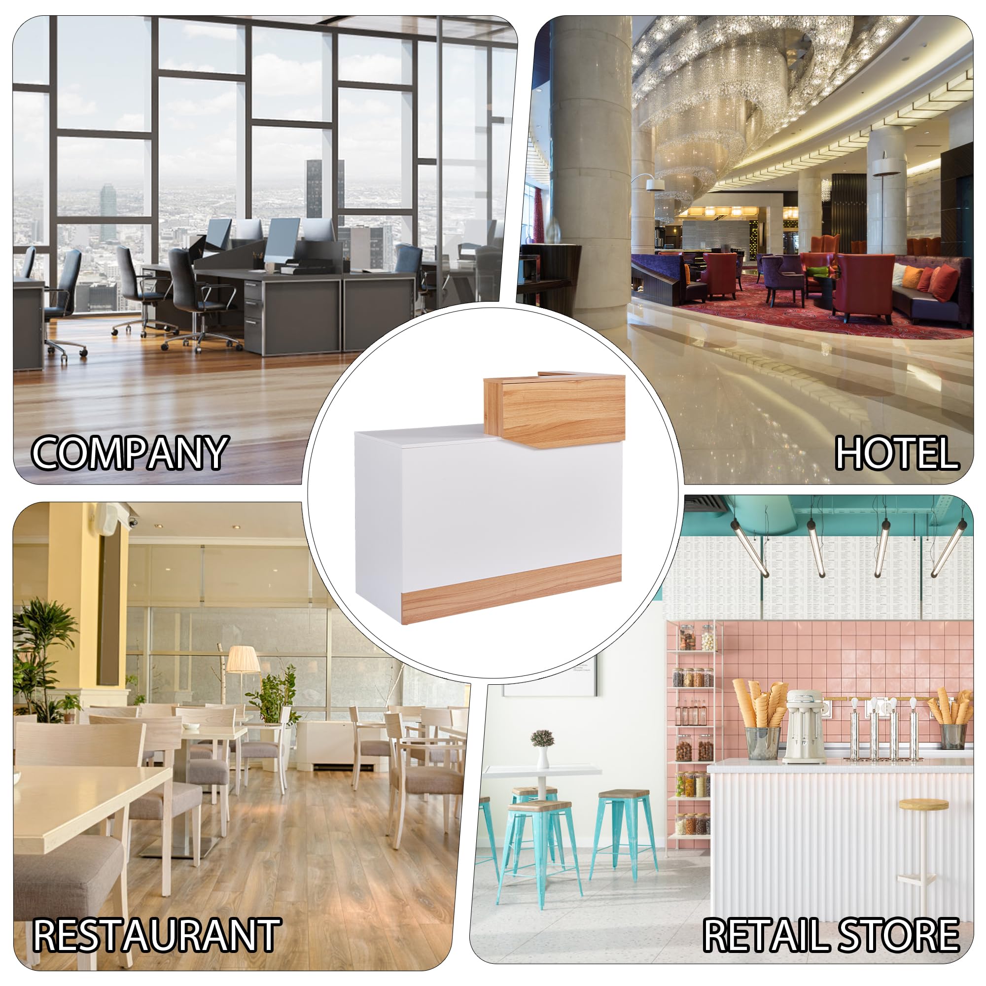 Mostrador de Recepción Moderno 120 cm en Madera, Escritorio Profesional con Organizador de Cables Mueble de Recepción para Peluquerías, Centros de Belleza, Tiendas, Hoteles y Oficinas