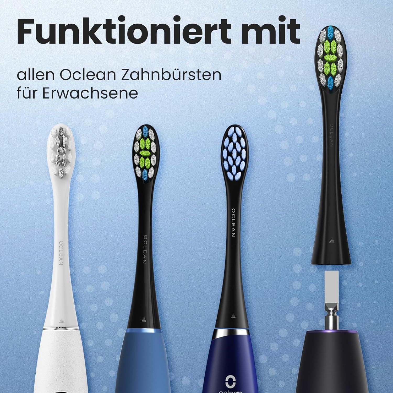 Oclean Bürstenköpfe Professional Clean 4 pack, Zahnbürstenköpfe mit DuPont Borsten für Oclean Elektrische Zahnbürste, W-Shape Ersatzbürsten geeignet für Schallzahnbürsten, Weiß