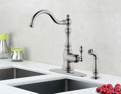 Derengge KF-6832TB-BN - Grifo de cocina de níquel cepillado con rociador lateral, grifo de fregadero de cocina de una sola manija de 8 pulgadas con