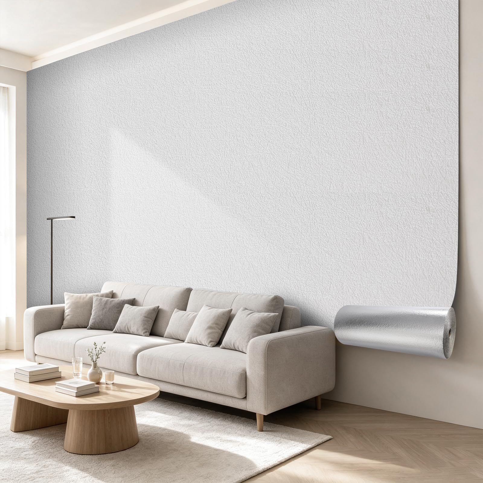 Pamatio Self Adhesive Wallpaper White Silk Texture Peel and Stick Wallpaper Silk Embossed Effect 2.8m x 0.5m 3 Roll Thick Thermal Insulation Sticky Wall Panel for Bedroom Living Room Mould Wall Decor — image 1