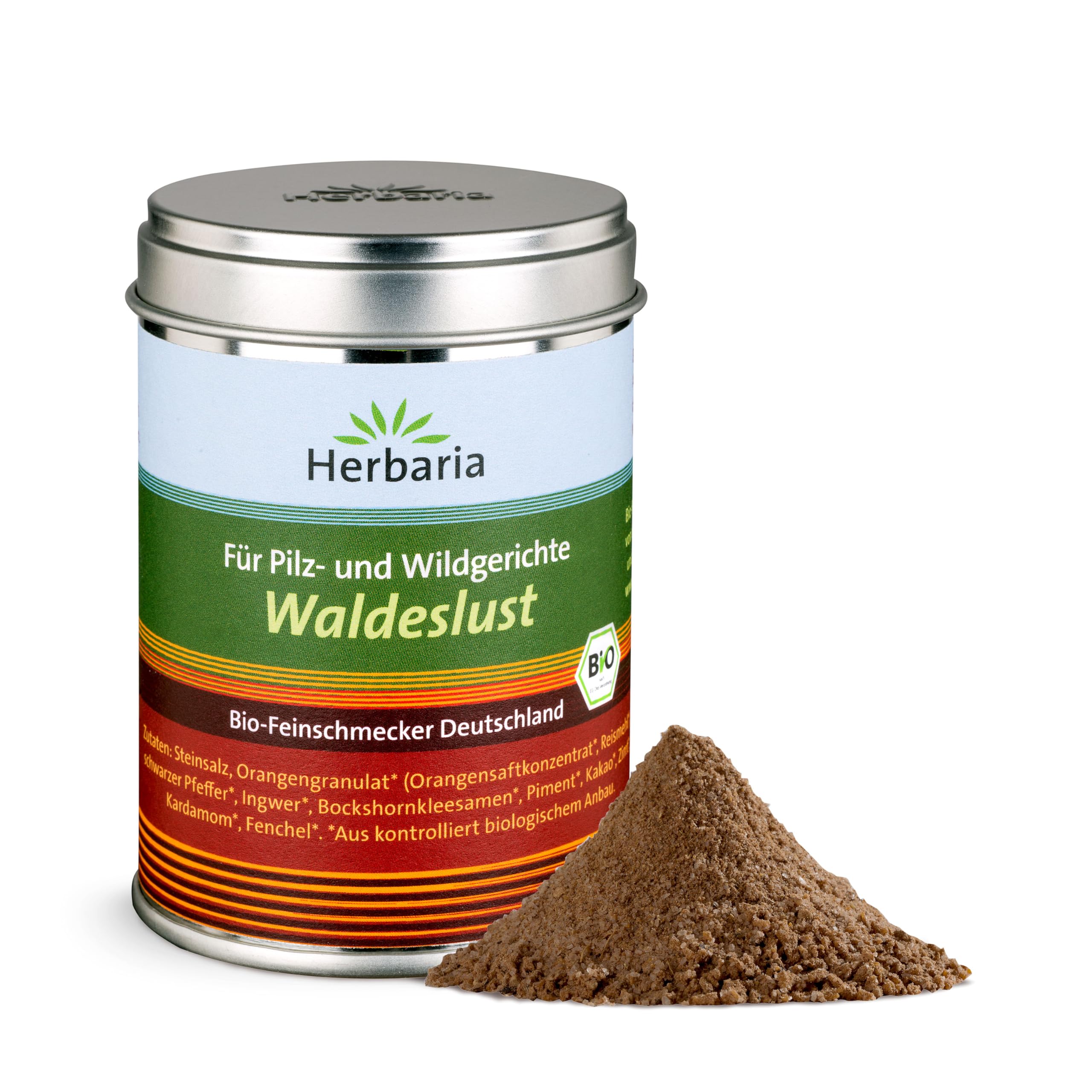 Herbaria Waldeslust bio 120g M-Dose – Pilz- & Wildgewürz - fertige Bio-Gewürzsalz für Wild, Wildgeflügel & Pilzgerichte – in nachhaltiger Aromaschutz-Dose