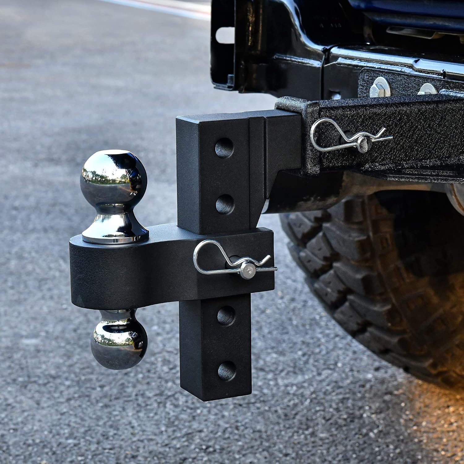 YITAMOTOR Adjustable Trailer Hitch, Fits 2-Inch Receiver, 8-Inch Drop Hitch, Aluminum Tow Hitch, Ball Mount, 2 and 2-5/16 inch Combo Stainless Steel Tow Balls with Double Pins, Black