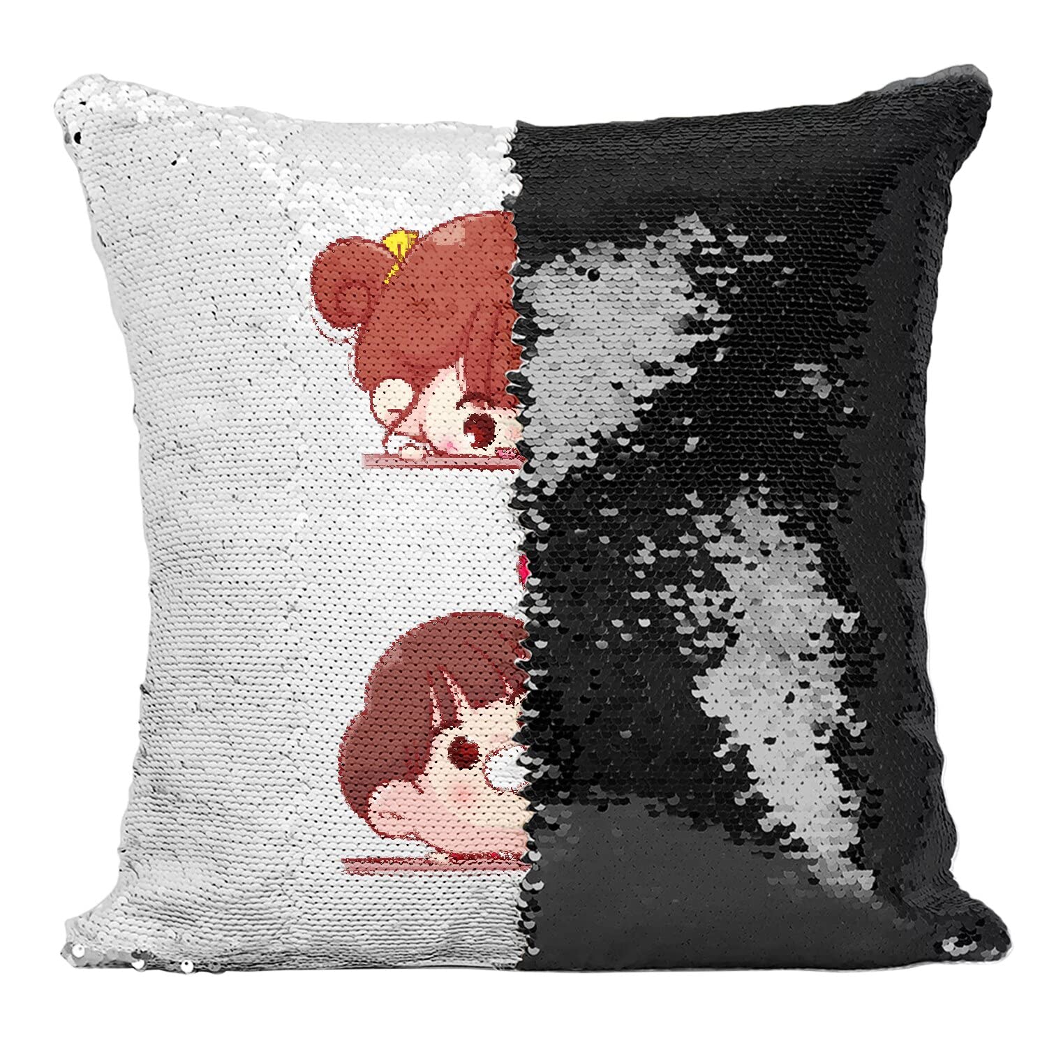Coussin paillettes noir amour mignon avec housse sequin enfant