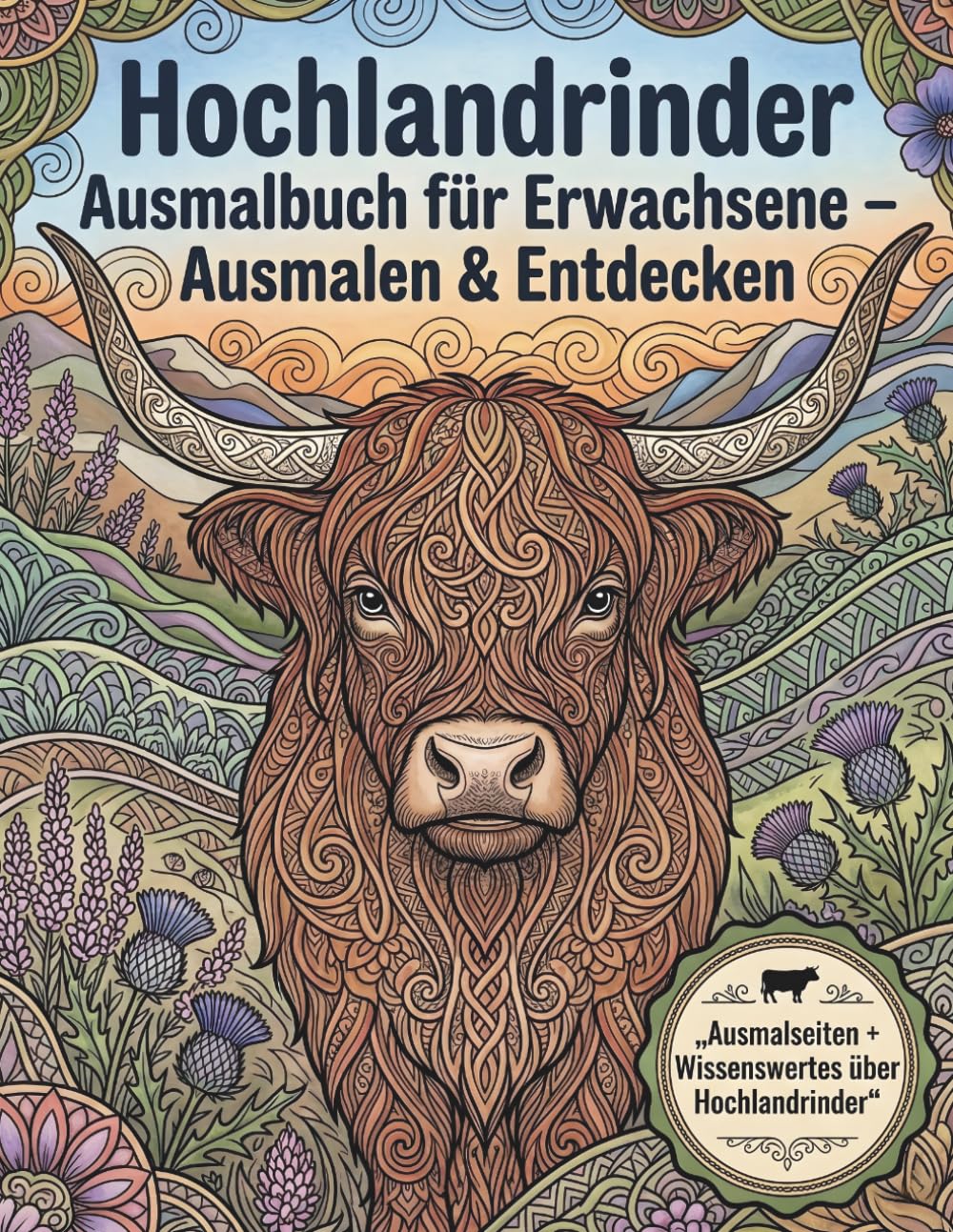 Hochlandrinder Ausmalbuch für Erwachsene - Ausmalen & Entdecken: Entspannendes Highland Cow Malbuch für Erwachsene – Niedliche, realistische und ... + Wissenswertes über Hochlandrinder