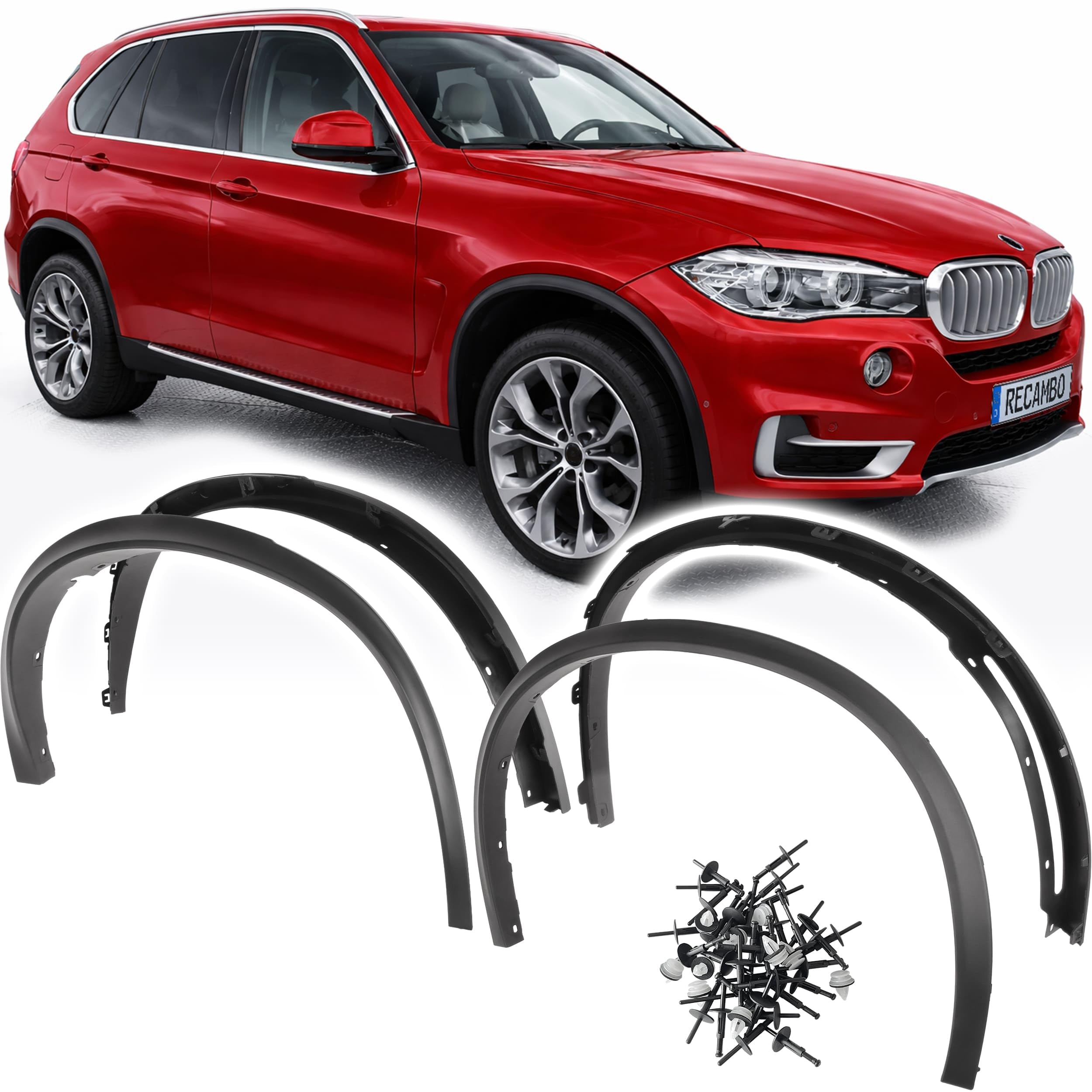 RECAMBO Radlaufverbreiterung Kotflügelverbreiterung passend für BMW X5 M | F15 | BJ 2013-2018 4-teiliges Set ABS - Radlaufleisten vorne hinten schwarz matt Karosserie Ersatzteil