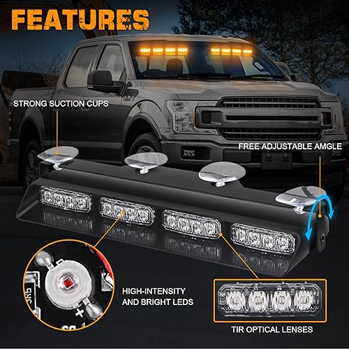 Miniatura 3 de XRIDONSEN Luces estroboscópicas de emergencia para salpicadero, advertencia intermitente de seguridad ámbar con controlador de pantalla digital,