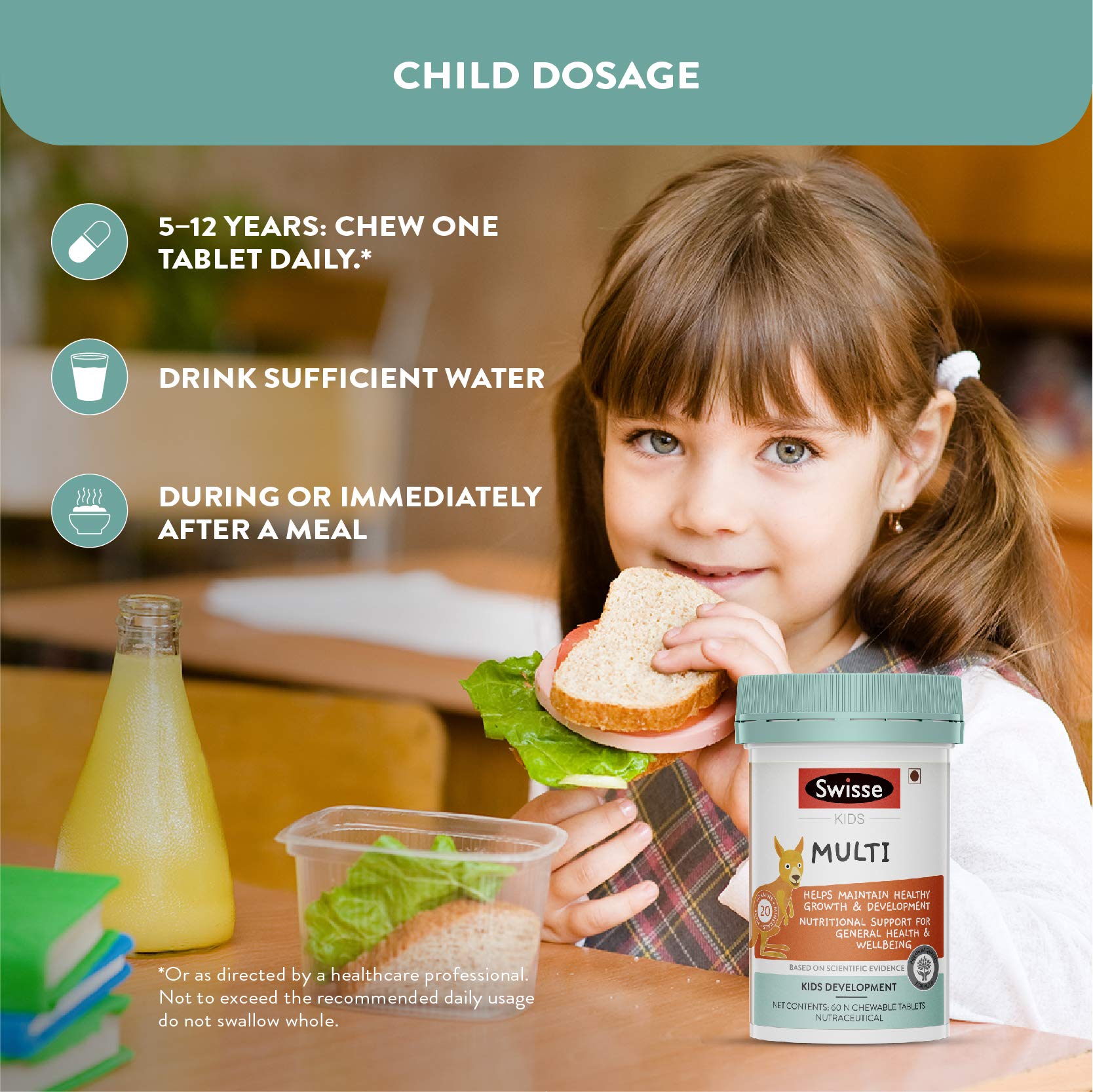Buy Swisse Kids Multivitamins For Kids & Teens (60 Tablets) Vitamin C, Zinc for Immunity, 20
