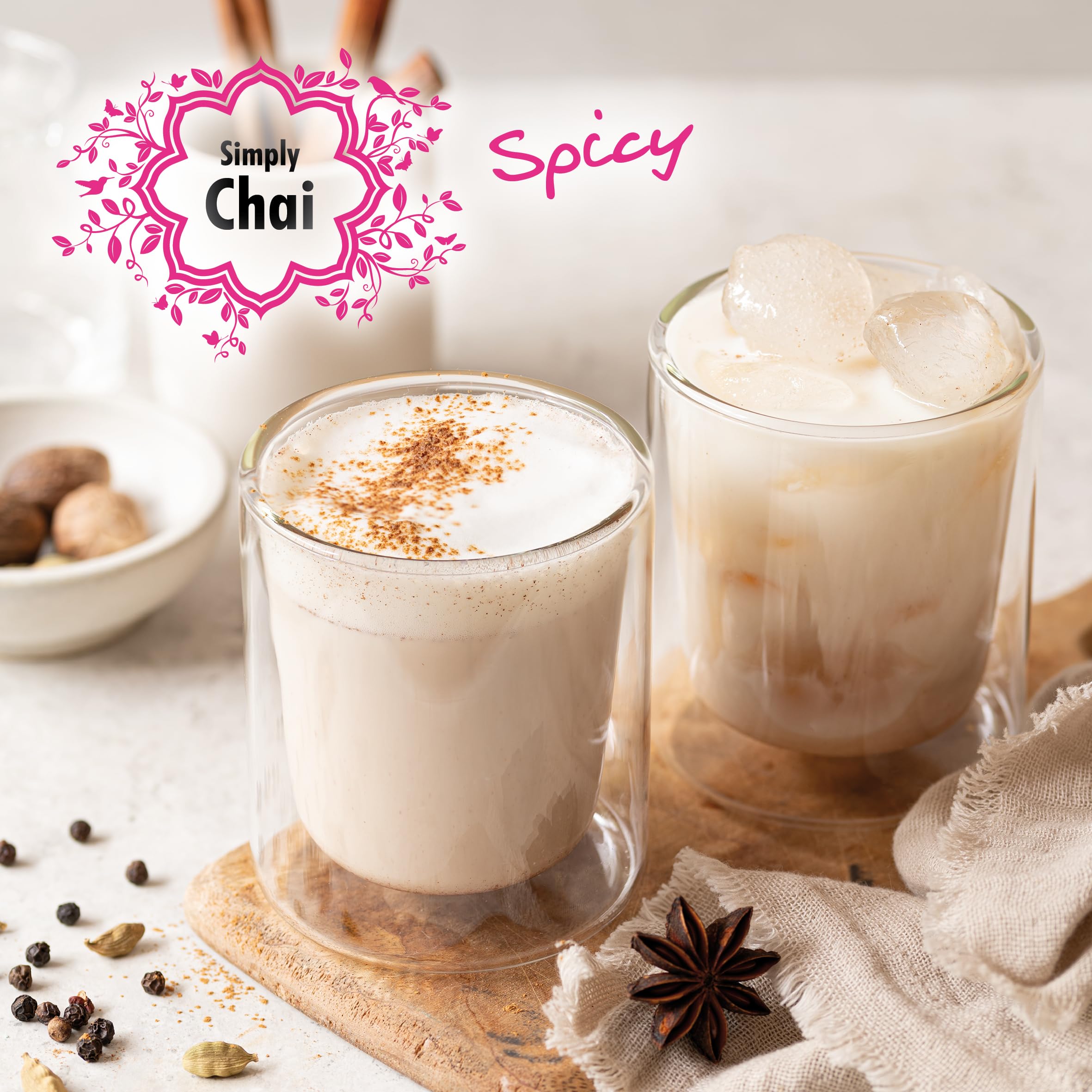 Simply Chai Bio & Vegan Spicy Chai Latte Pulver, 1kg Vorratsbeutel – Kräftiger indischer Gewürztee mit intensiver Schärfe & Schwarztee, instant löslich