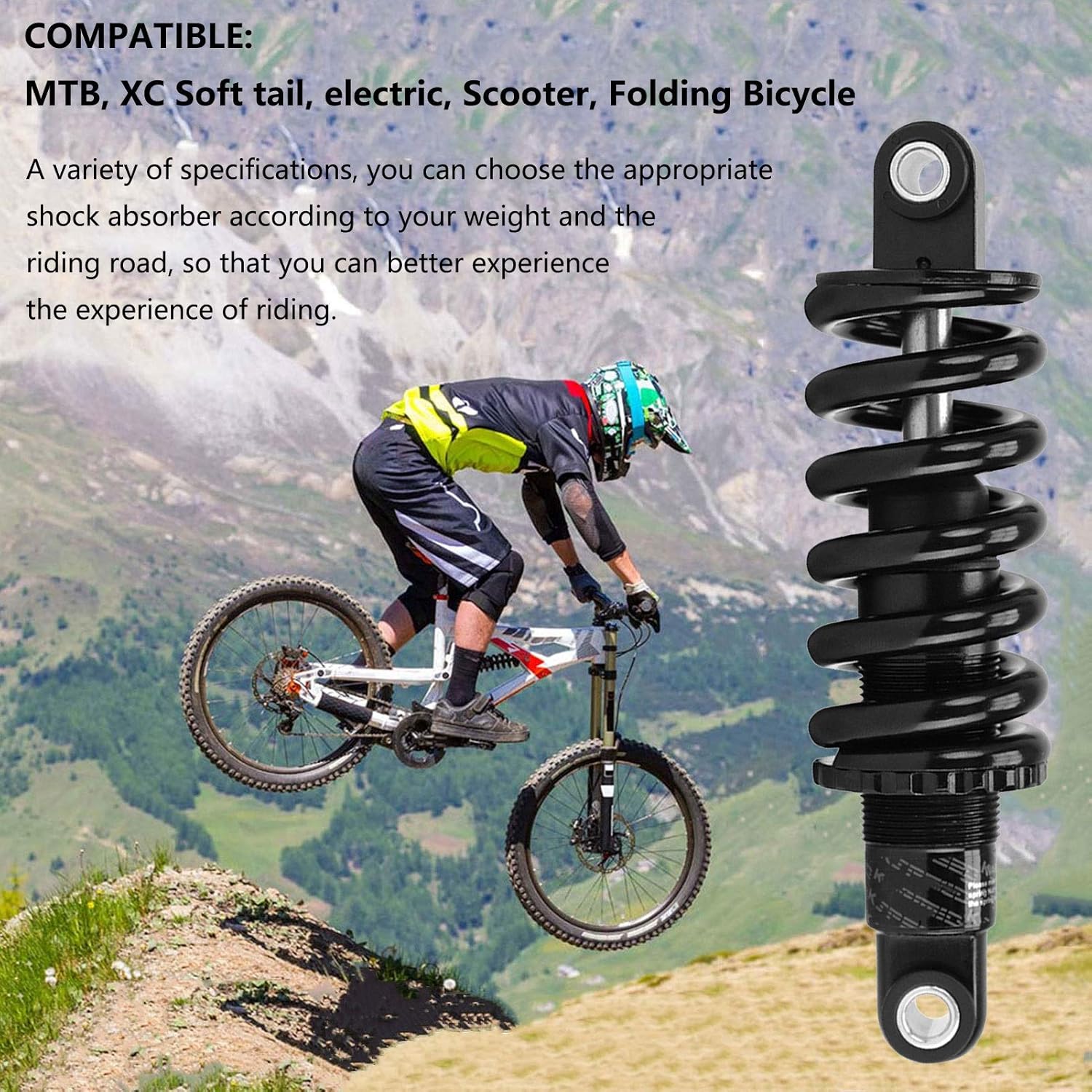 Downhill Rear Shock Absorber 125mm 150mm 165mm 190mm, Mountain Bike Shock Rear Suspension Spring with additional bushing (Color : 165mm, Size : 650 Lb)