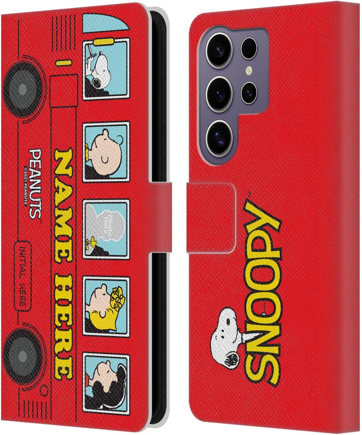 Head Case Designs Officially Licensed Custom Customized Personalized Peanuts Red Bus Art Leather Wallet Case Compatible with Samsung Galaxy S25 Ultra