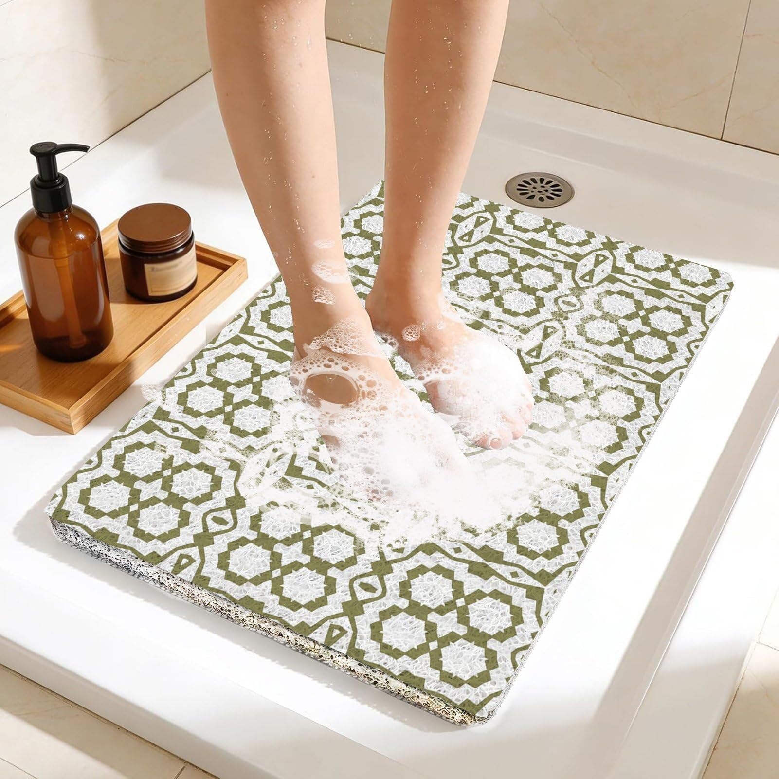AQFYGDJVPNSL Shower Mat Non-Slip Washable Quick Drying Loofah Massage Soft Comfort Shower Mats Bath Mat with Drain for Wet Areas Marigold