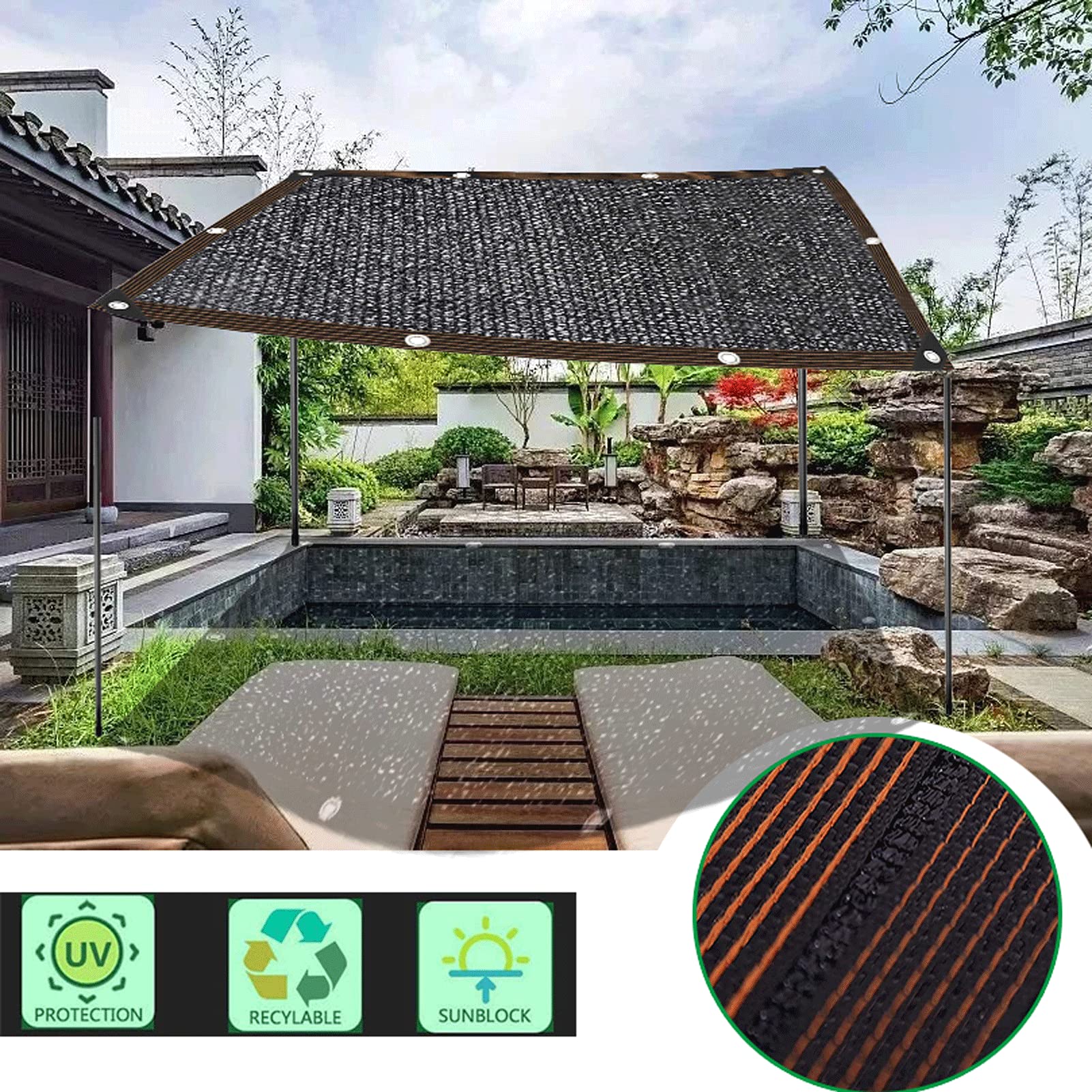 DKLE 5x12m 85% Toldo Vela de Sombra Red de Sombreado Negra Protección Solar Hoja de Lona Engrosamiento Cifrado Sombra para El Hogar Planta de Patio Aislamiento Térmico del Coche Malla Sombreador