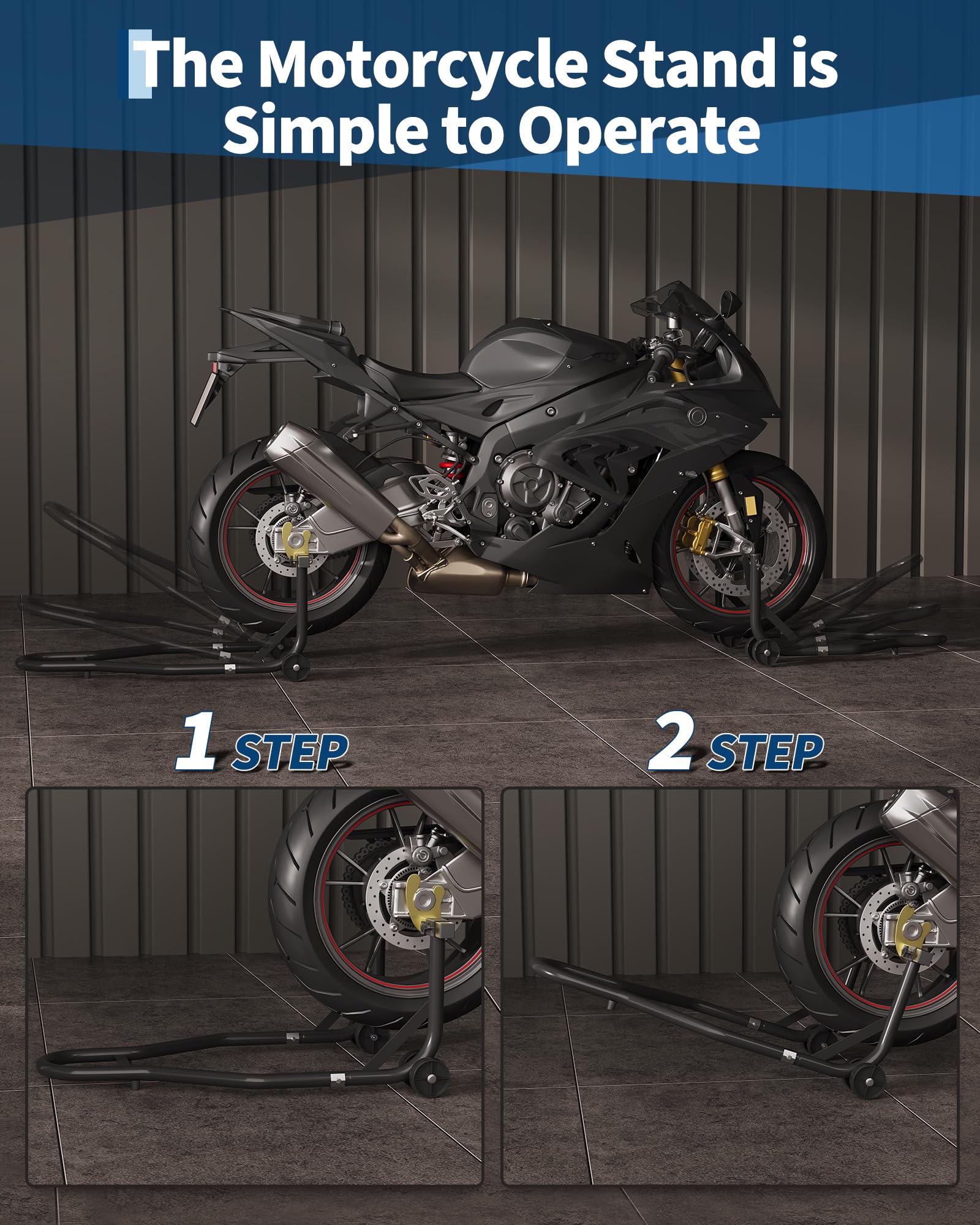 Stabiler Montageständer Motorrad Hinten – Motorrad Aufbockständer 450 Lbs Tragkraft, Höhenverstellbar, u- & l-Schwingenaufnahme, Ideal Für Wartung & Reparatur – Schwarz |