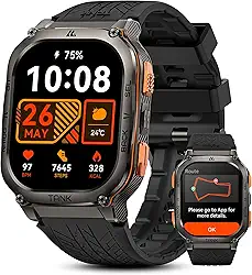 KOSPET Relógio inteligente Tank M3 Ultra com GPS, 5ATM à prova de água, bússola, pressão do ar, altitude, aço inoxidável completo, chamada Bluetooth, ecrã AMOLED sempre activo de 1,96'', voz AI