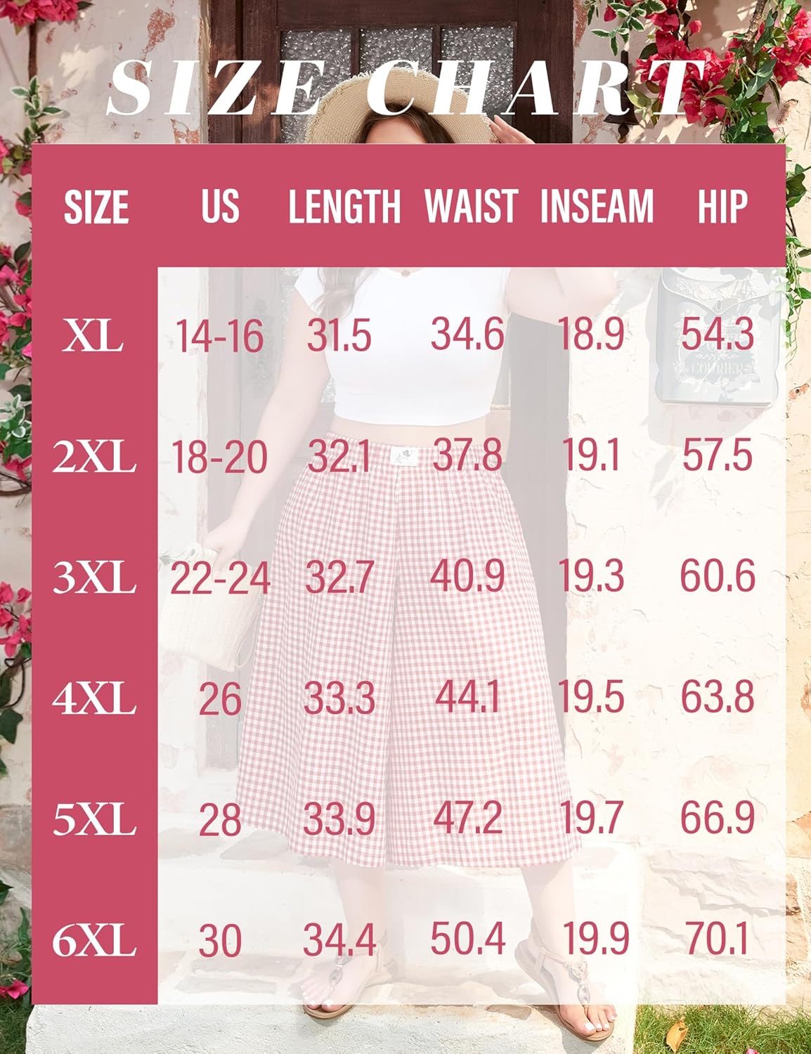 FOREYOND Plus Size Capri Pants for Women Wide Leg Gingham Pants Cotton Palazzo Trousers Bottoms with Pockets 1XL-6XL - Image 4