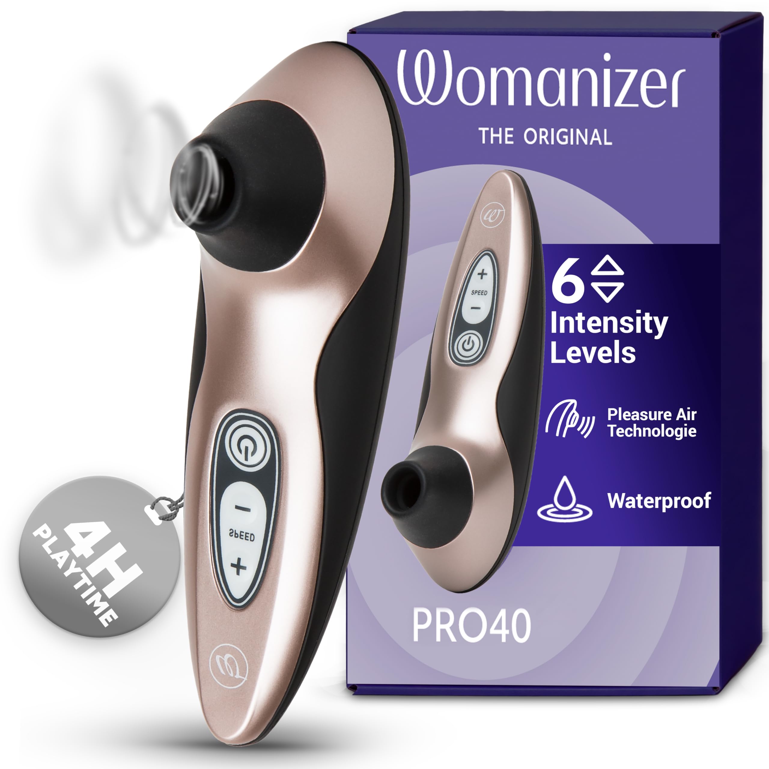 Womanizer Pro40 Stimulateur clitoridien féminin | Suceur de clitoris 6 niveaux de puissance | Sex Toy aspirant femme étanche | Vibromasseur a succion rechargeable femme et couple | or rose