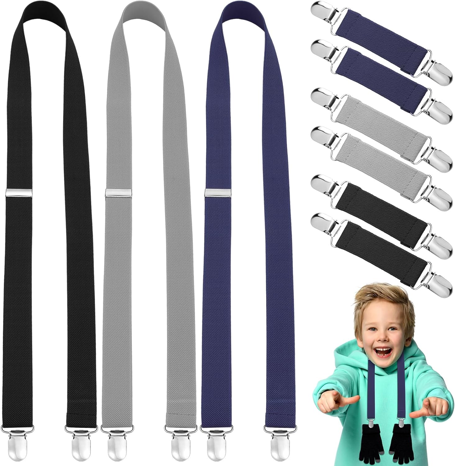 Ceenna 9 Pcs Glove Clips for Kids Adjustable Elastic Mitten Holder Winter Mitten and Hat Clips Glove Keepers Straps for Kids Black