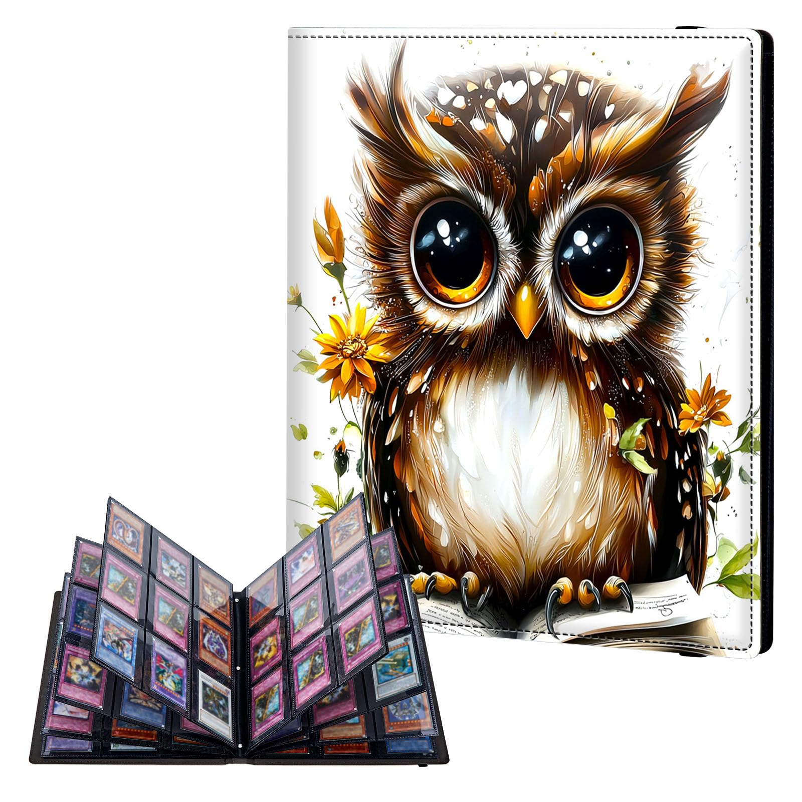 ETLKJVBL 9 Pocket Trading Card Binder, Card Collection Binder for TCG, MTG, Sports Cards, Baseball, Cute Owl with Big Eyes Trading Card Book Holder for Collectors, Top Loader Binder