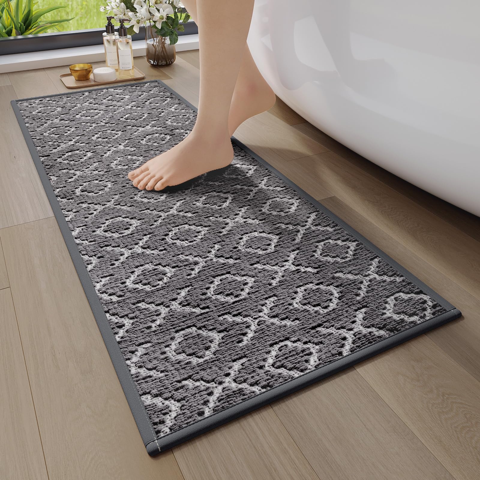 YDKGL Bathroom Rugs Non Slip, Super Absorbent Quick Dry Bath Mat, Rubber Backing Ultra Thin Bathroom Mats Fit Under Door Bathroom Floor Bathtub Shower