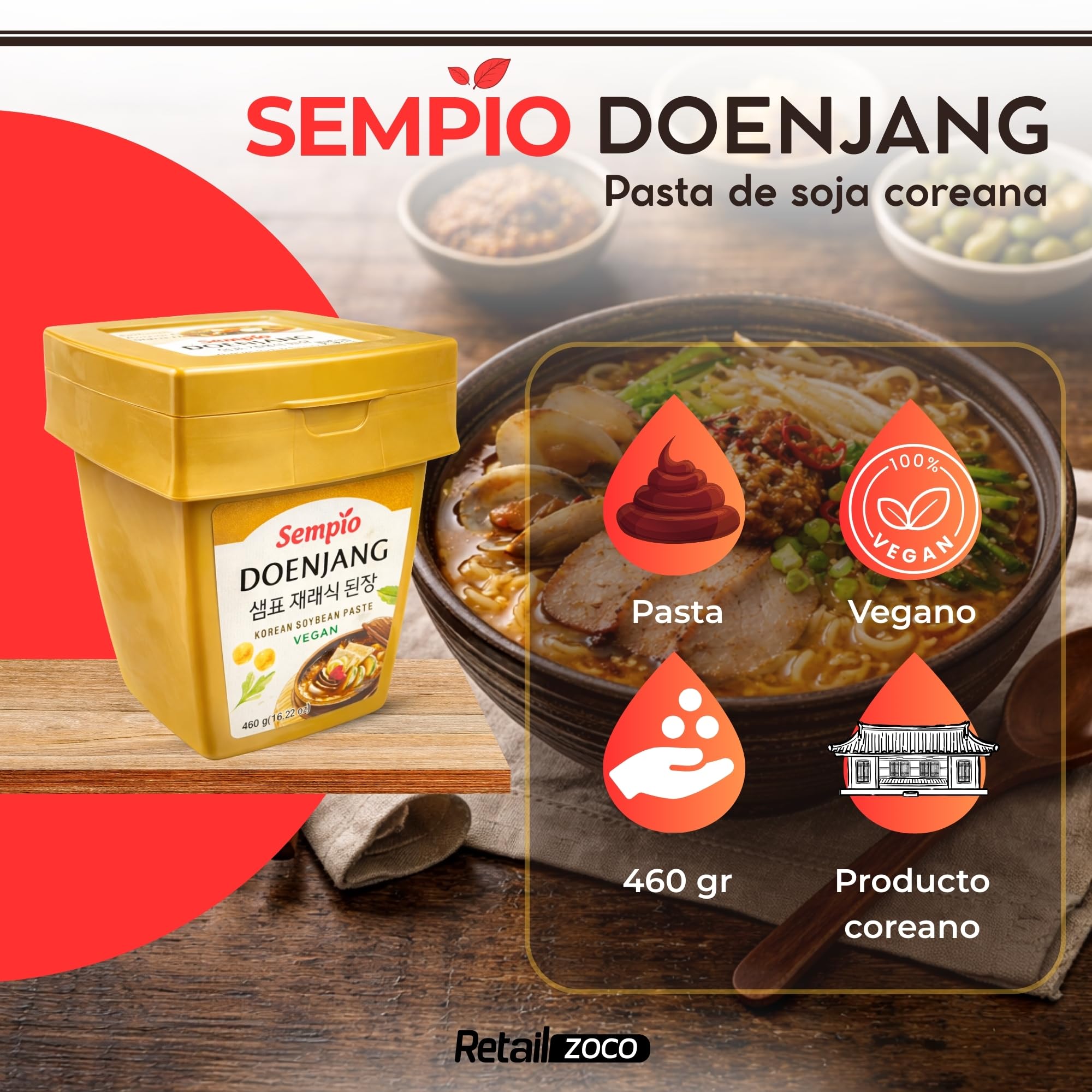 Doenjang Pasta de Soja Vegana Coreana 460g Ligeramente Picante