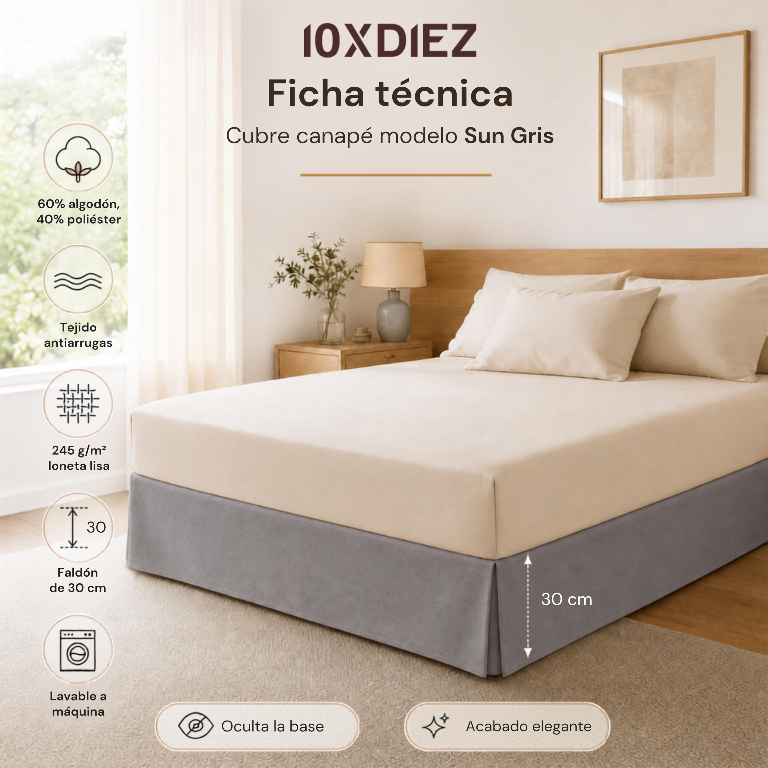 10XDIEZ Cache-sommier (Gris - Lit 160cm)