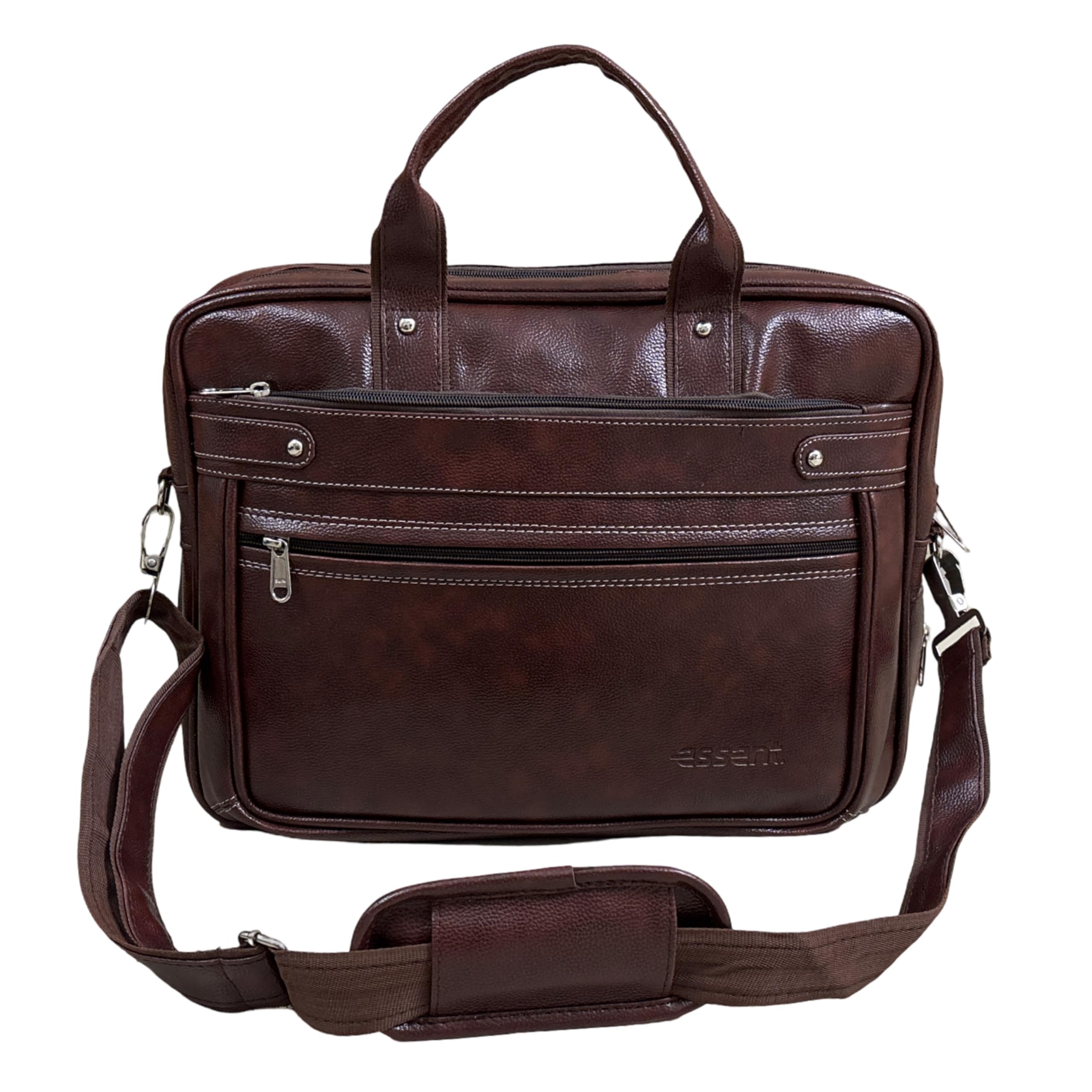 essent Leather Bag for Man – Stylish Office Bag | Premium Laptop Bags for Men | Office Bags for Man with Adjustable Strap & Compartments | Office Bag for Men – Fits 15.6" Laptop (Brown)-picture-47