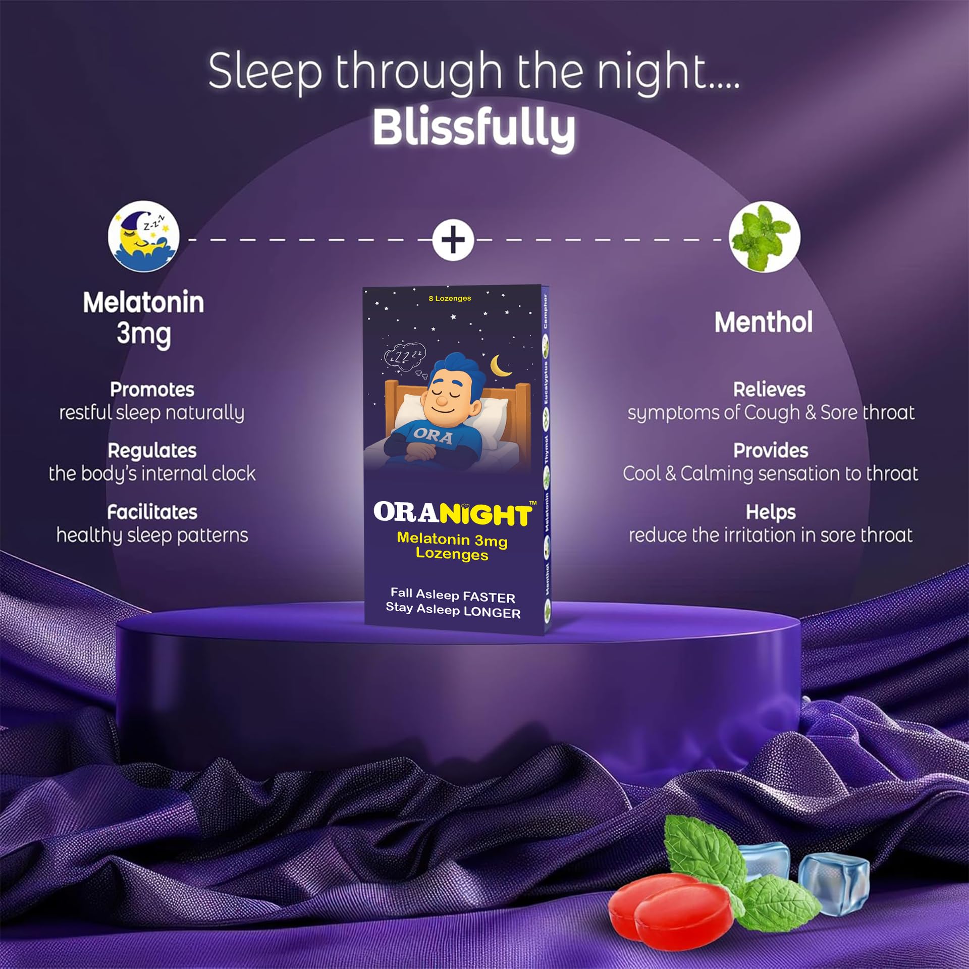 OraNight Lozenges with Melatonin 3mg, Eucalyptus & Menthol | Promotes Relaxation & Sleep | Fast Relief from Throat Irritation & Cough | Natural | Strawberry Flavor (Pack of 5) 1