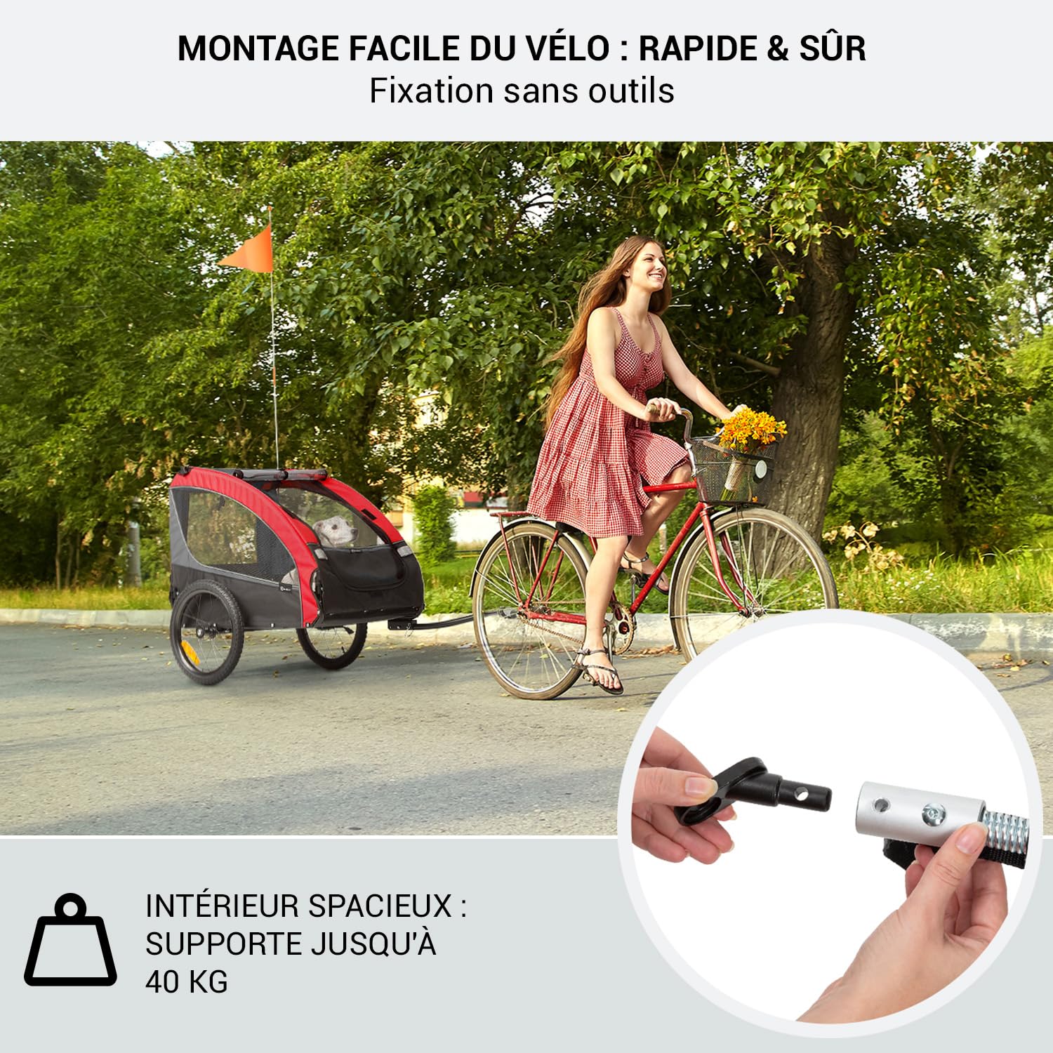 Klarfit Remorque Velo, Chariot Transport Pliable, avec Laisse de Sécurité, Chariot pour Chien Petite/Moyenne Taille, Toile Oxford pour Vélos, 282L, 40kg