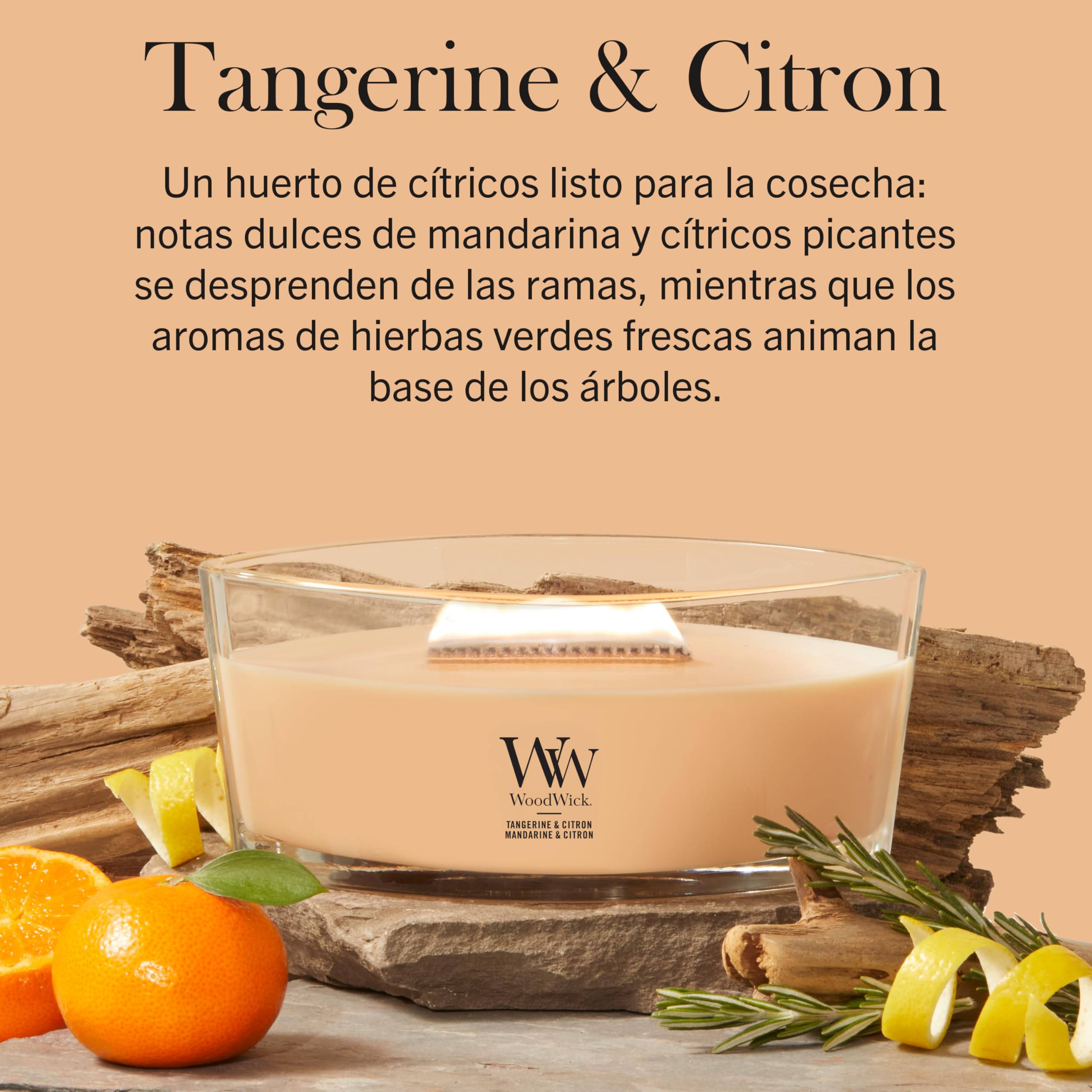 WoodWick | Vela Elíptica | Mandarina y Limón | Gran regalo para mujeres