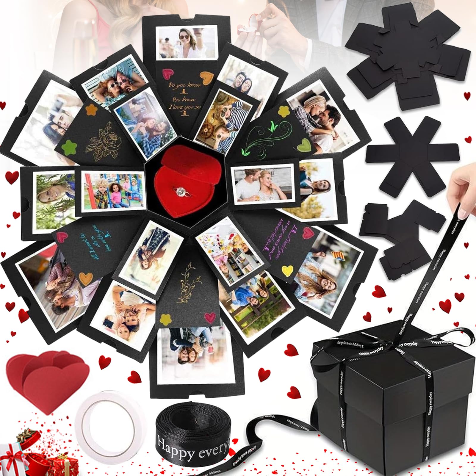 Srup DIY Surprise Photo Explosion Box, Gift Box with Customisable Photo, Surprise Gift Box, Black, 14 x 23.5 cm
