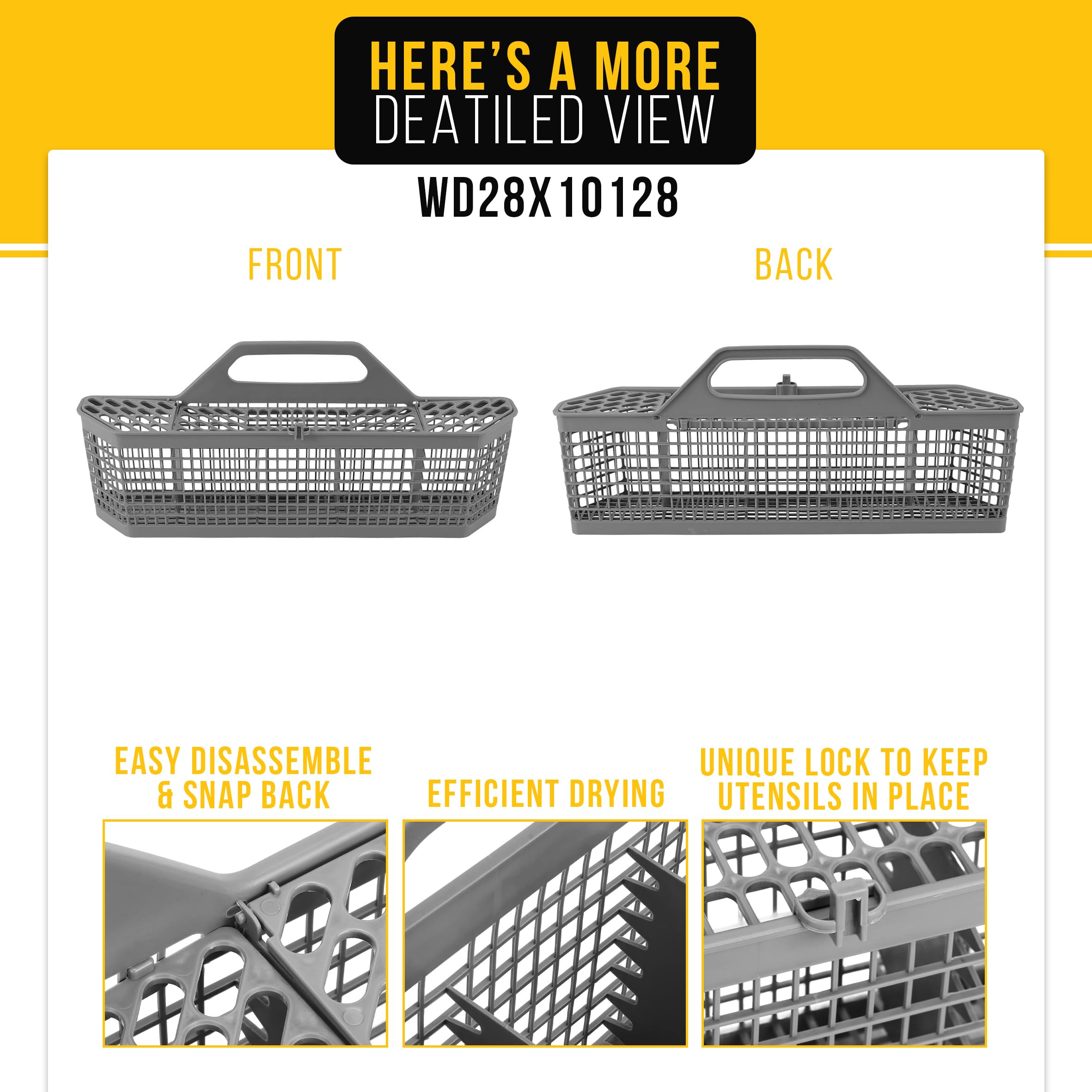 PartsBroz WD28X10128 - Cesta para cubiertos (compatible con lavavajillas GE - sustituye a 1088673, AH959351, EA959351, PS959351, WD28X10127, WD28X10132