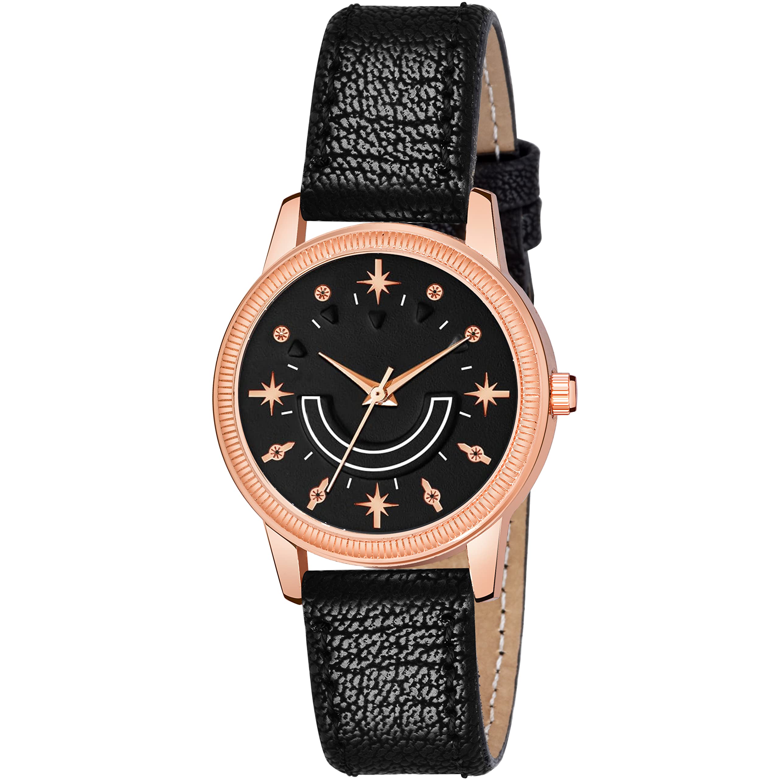 KIARVI GALLERY Analogue Smiley Black Dial Unique Designer Leather Strap Watch for Girls and Womens (Black) (B09VK3BWHV) Amazon Price History, Amazon Price Tracker