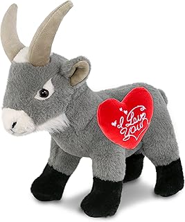 DolliBu I Love You Valentine Plush Grey Goat - Cute Stuffed Animal with Red Heart and Name Personalization Gift for Valentines Day, Birthday, Anniversary, Romantic Date - 12 Inches