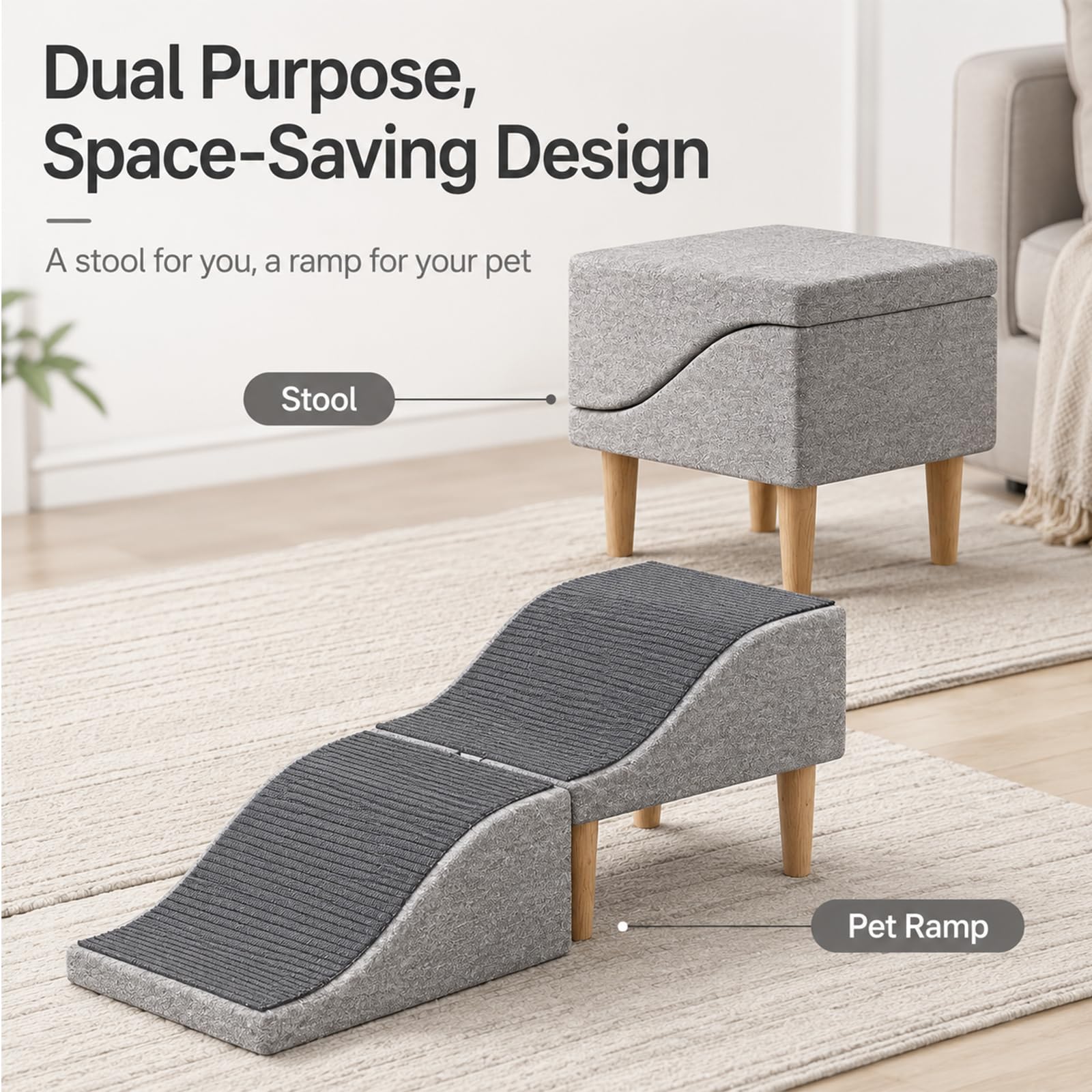 Rampa Cani | Scaletta Cani – Forma Ondulata 2-in-1 con Sgabello