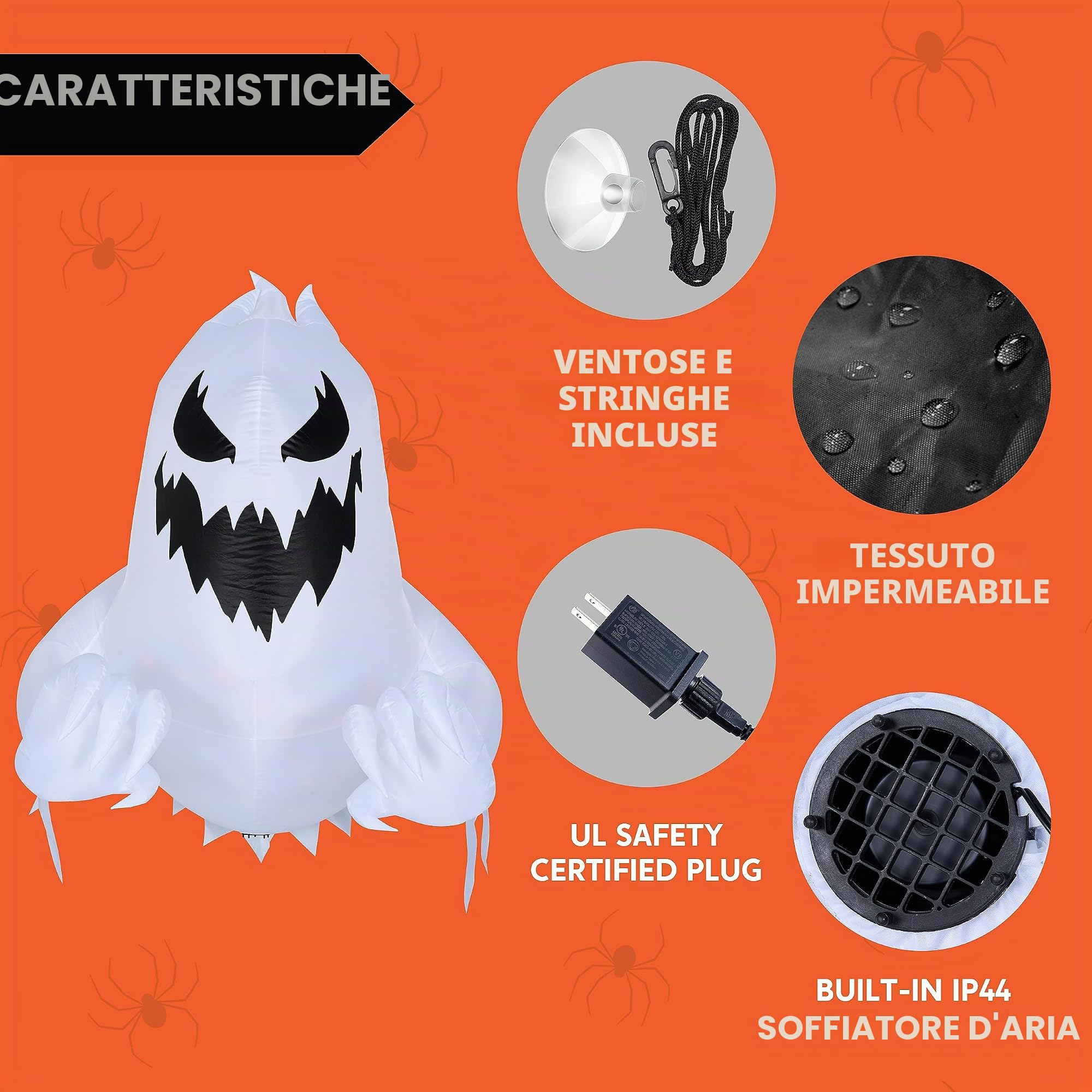 Joiedomi Decorazione gonfiabile per esterni con fantasma di Halloween, altezza 1,5 m, con LED rotante, decorazione spaventosa per Halloween, decorazione per finestre