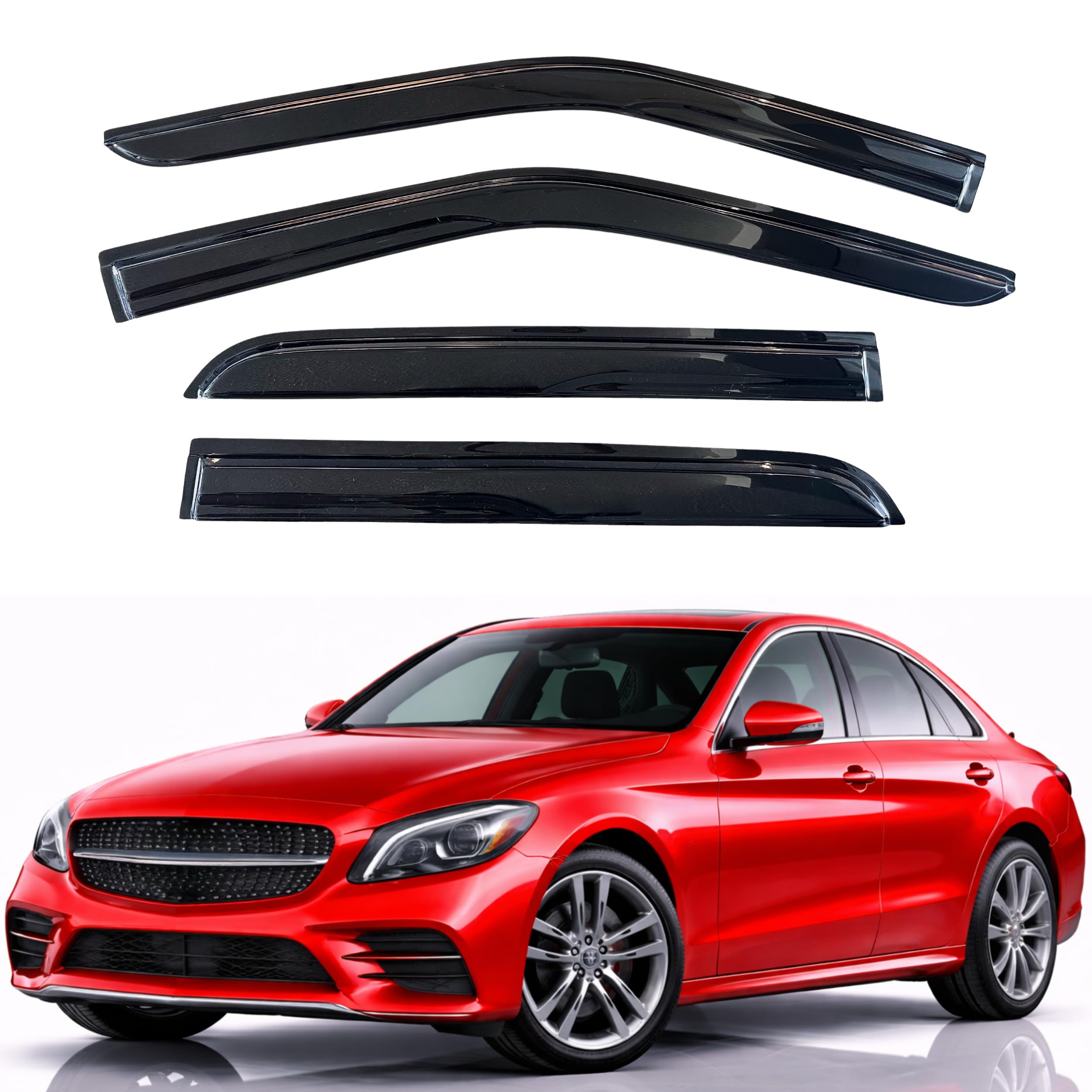 KPY Rain Guards Fit for 2015-2021 Mercedes-Benz C-Class Sedan, Out-Channel Window Visors Vent Wind Deflectors 4PC, Car Accessories for 2015-2021 Mercedes Benz C300 C400 C43 C63