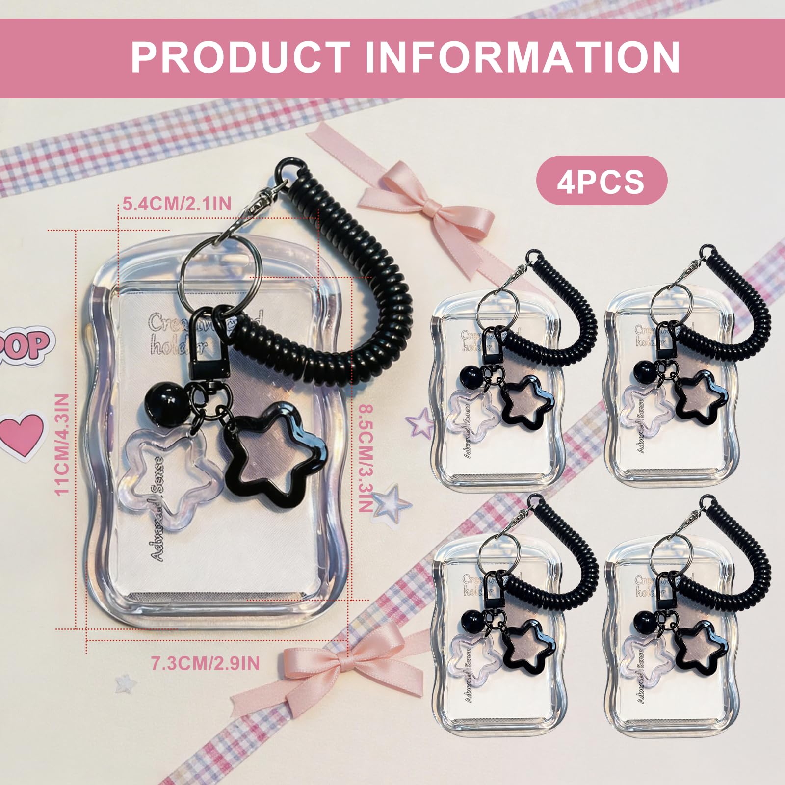 Photocard Holder, 4 Pcs Funda de Plástico Resistente, Porta Tarjetas Identificativas Kpop, Portacredenciales con Ventana Transparente, Ideal para Tarjetas de Proximidad, Oficina, Escuela
