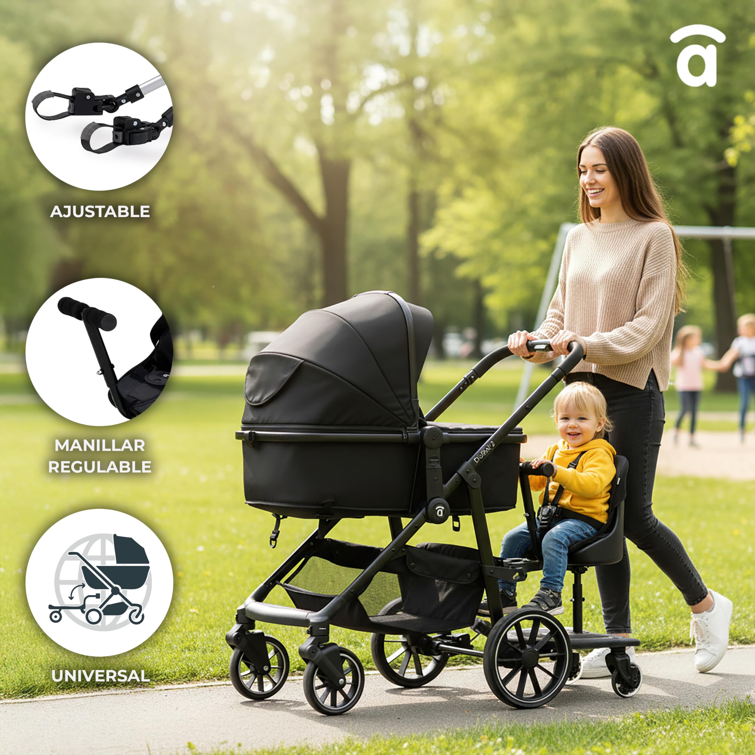 Asalvo Buggy Board - Monopattino con sedile per passeggino, passeggino, passeggino, passeggino, passeggino, universale, Buggy Board per il secondo bambino, accessorio per bambini da 1 a 7 anni (25 kg)