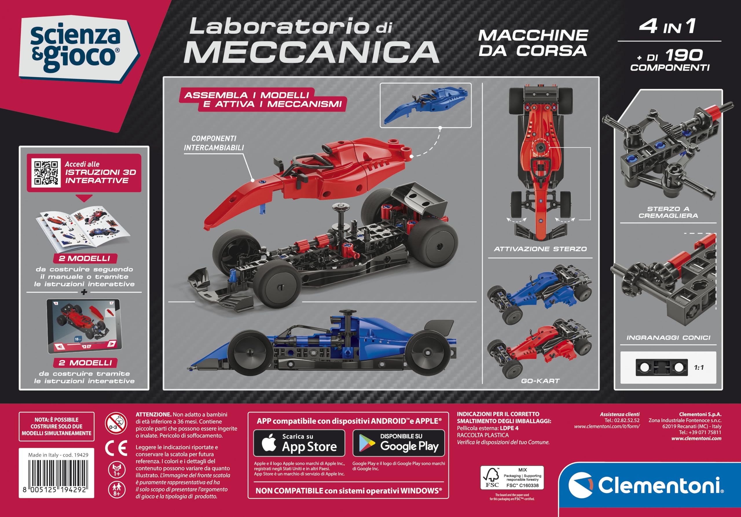 Clementoni Laboratorio Di Meccanica – Buggy + Quad, 130+ Componenti, STEM, Made In Italy, Gioco Costruzioni 8+ Anni, App 3D Inclusa
