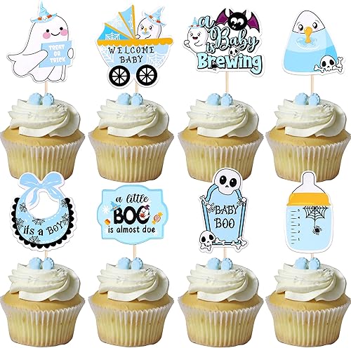 32 piezas de decoración de Halloween para cupcakes de baby shower, fantasma murciélago de bienvenida para bebés, biberón de carrito, decoración de