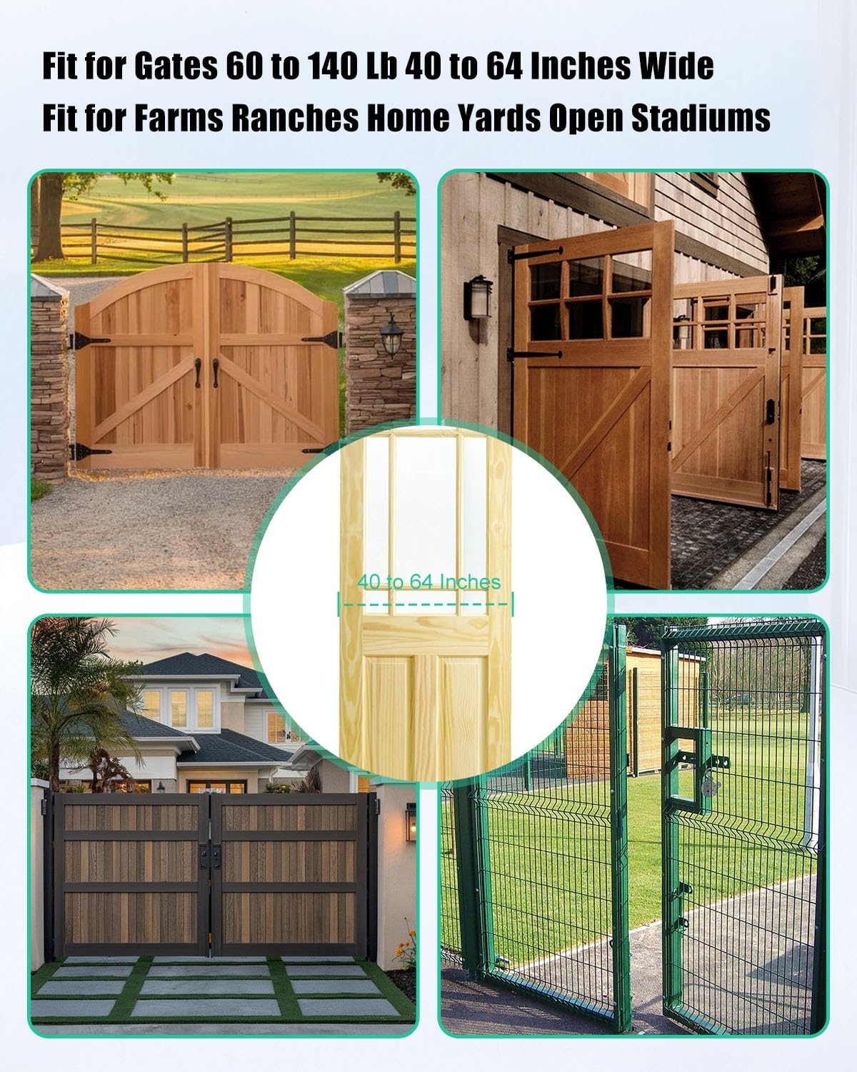 TB200B Gate Closer Fit for Gates 60 to 140 Lb 40 to 64 Inches Wide, Hydraulic Outdoor Gate Closer Fit for Farms Ranches Home Yards Open Stadiums