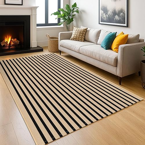 Miniatura 37 de KOZYFLY - Alfombra a rayas para exteriores de 3 x 5 pies, color rojo y negro, alfombra tejida a mano, lavable, tapete para exteriores, para entrada