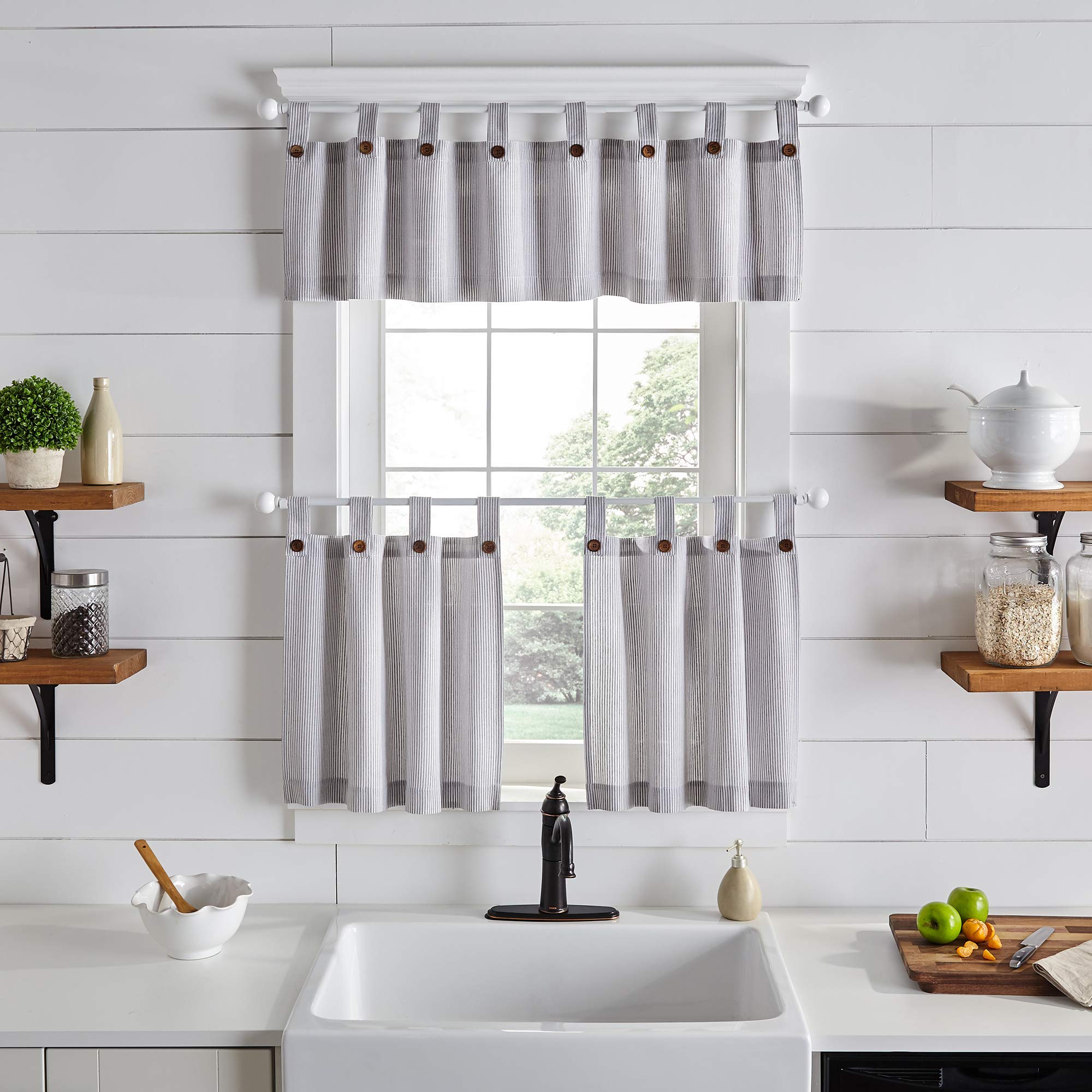 Farmhouse Window Treatments Farmhouse Buffalo Check Window Tier Set - Black/ White 30x36 Inch Curtains Cotton Tiers, image size:2000x2000