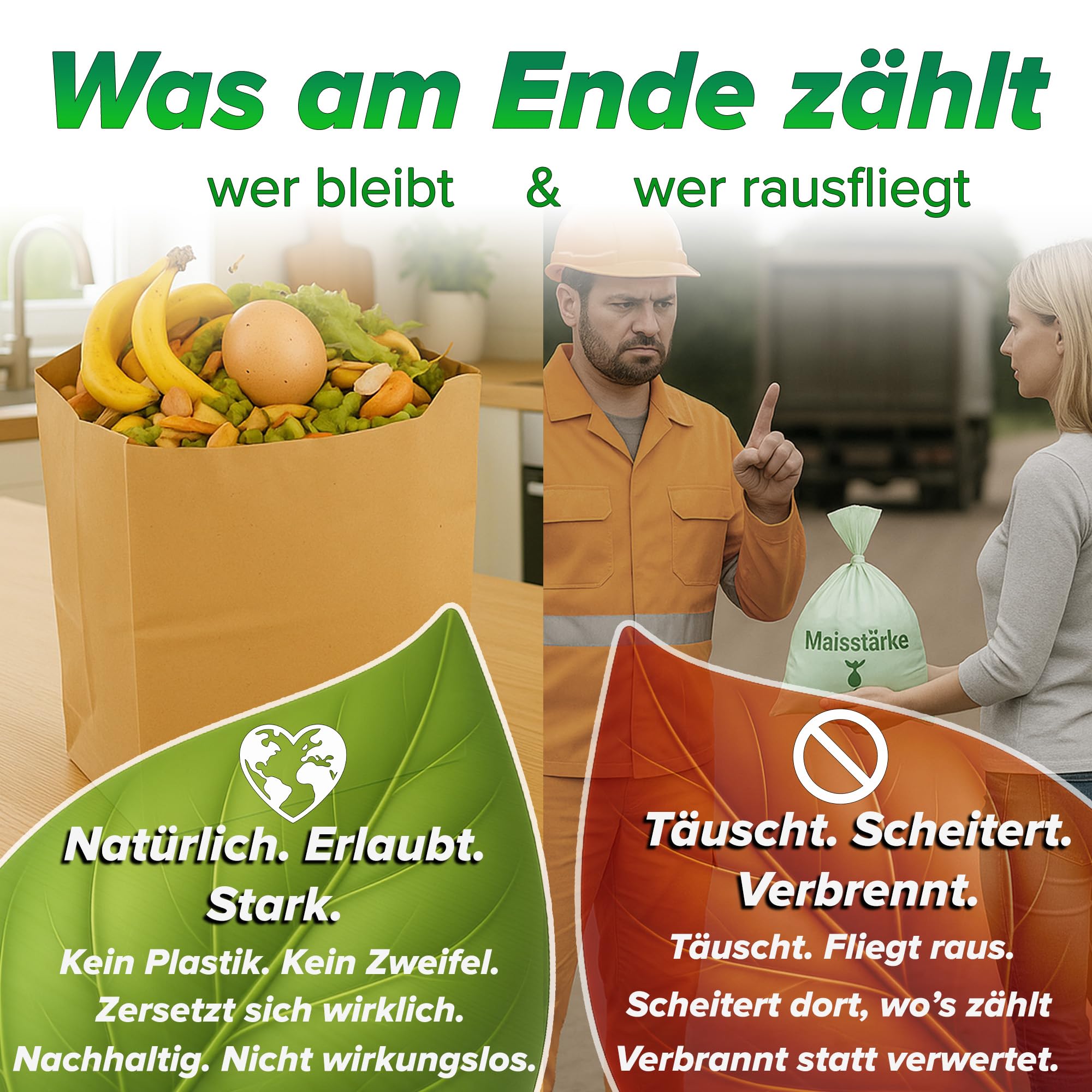 Biomüllbeutel 20L I 50Stk Bio Müllbeutel plastikfrei I Biomüllbeutel Papier nass & reißfest I Papiertüten für Biomüll I Biomülltüten Papier